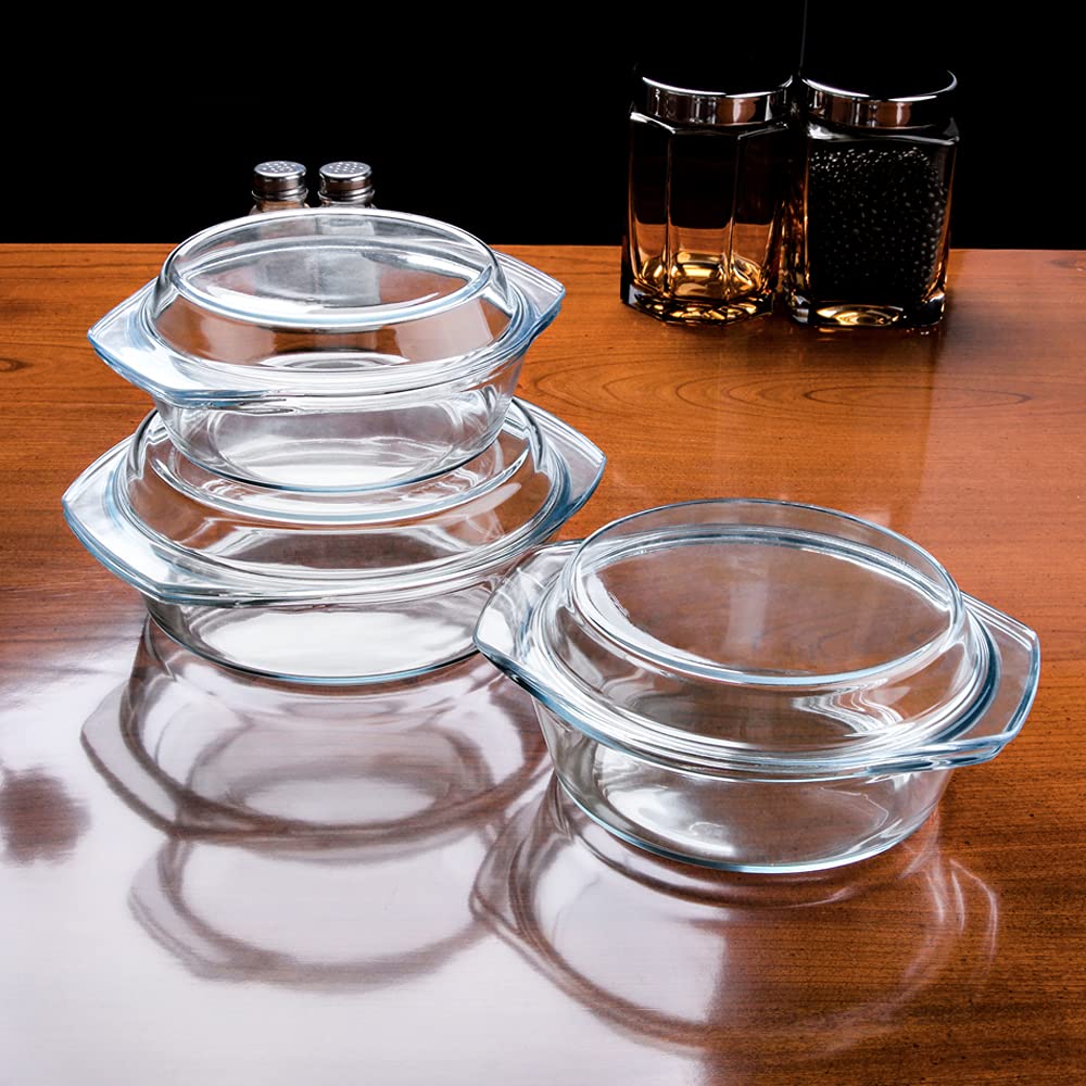 6-Piece Round Tempered Glass Casserole Dish Set with Lids - Oven, Freezer & Dishwasher Safe (1QT, 1.5QT, 1.8QT) - Perfect for Baking, Meal Prep & Food Storage