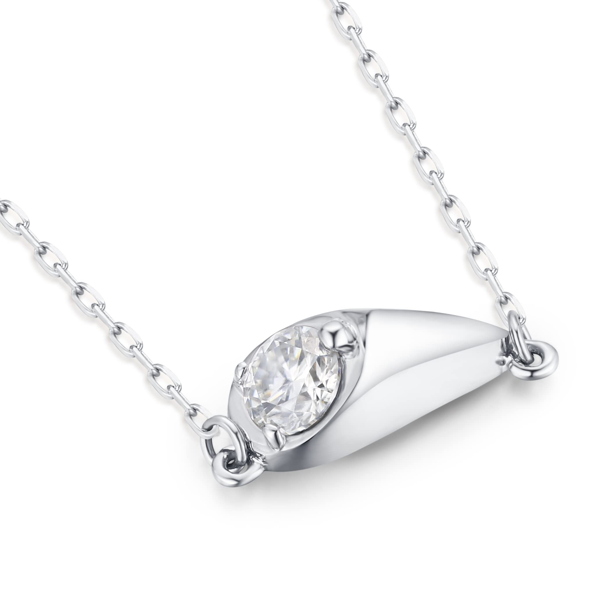 GIA Certified Diamond Necklace Pendant - Dainty Layering Charm Necklace with Sideways Teardrop Design - April Birthstone Moissanite Jewelry for Women - Perfect for Everyday Wear, Gift Giving & Special Occasions