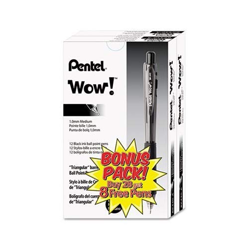 Pentel WOW! Retractable Ballpoint Pens - Medium Point, Black Ink, 36-Pack (8-Pack Bundle) - Perfect for Office, School & Everyday Writing Needs