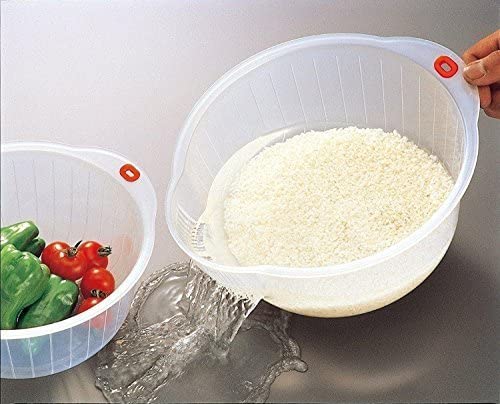 Japanese Rice Washing Bowl - Plastic Colander with Side & Bottom Drain Holes for Perfectly Rinsed Rice - Ideal for Sushi, Rice Cooking & Asian Cuisine Prep
