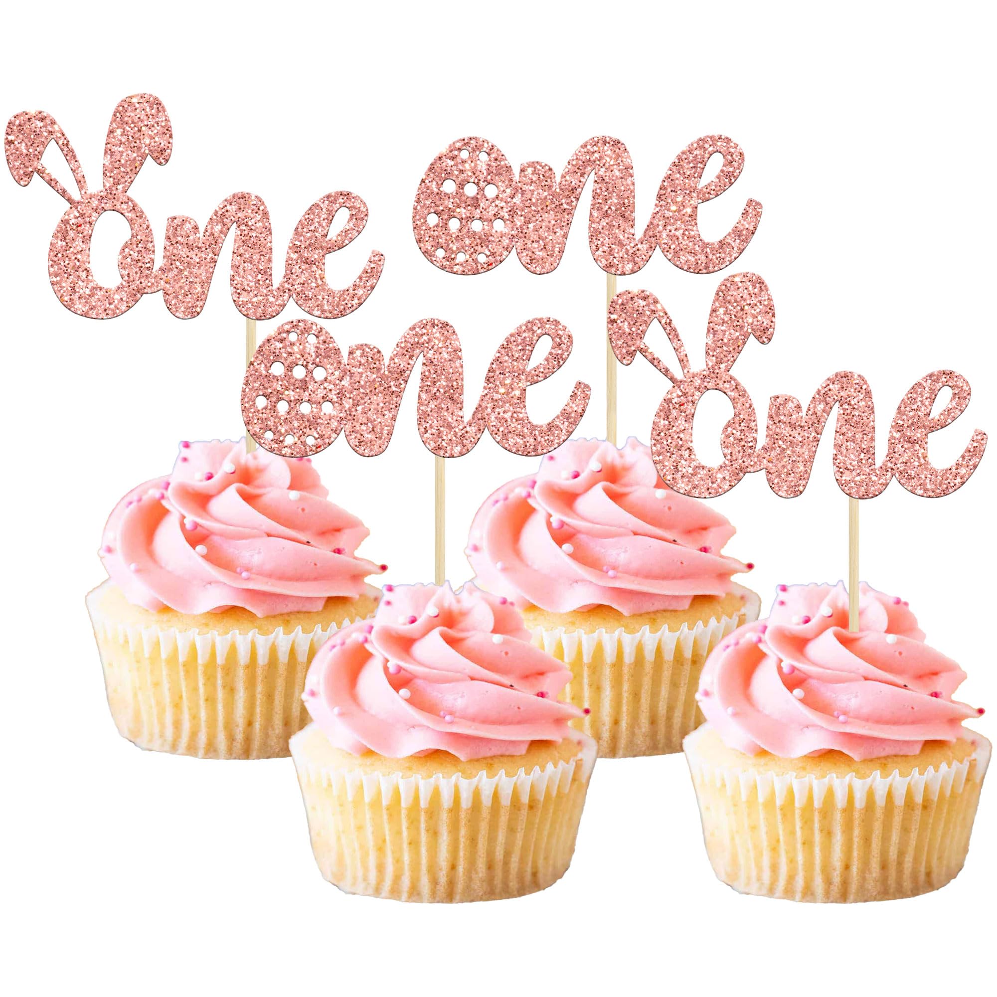 24Pcs Rose Gold Glitter Bunny Easter Cupcake Toppers - Happy Easter Cake Decorations for Spring Birthday, Baby Shower & Bunny Theme Party Decor (Perfect for Easter Desserts, Holiday Treats & Festive Celebrations)