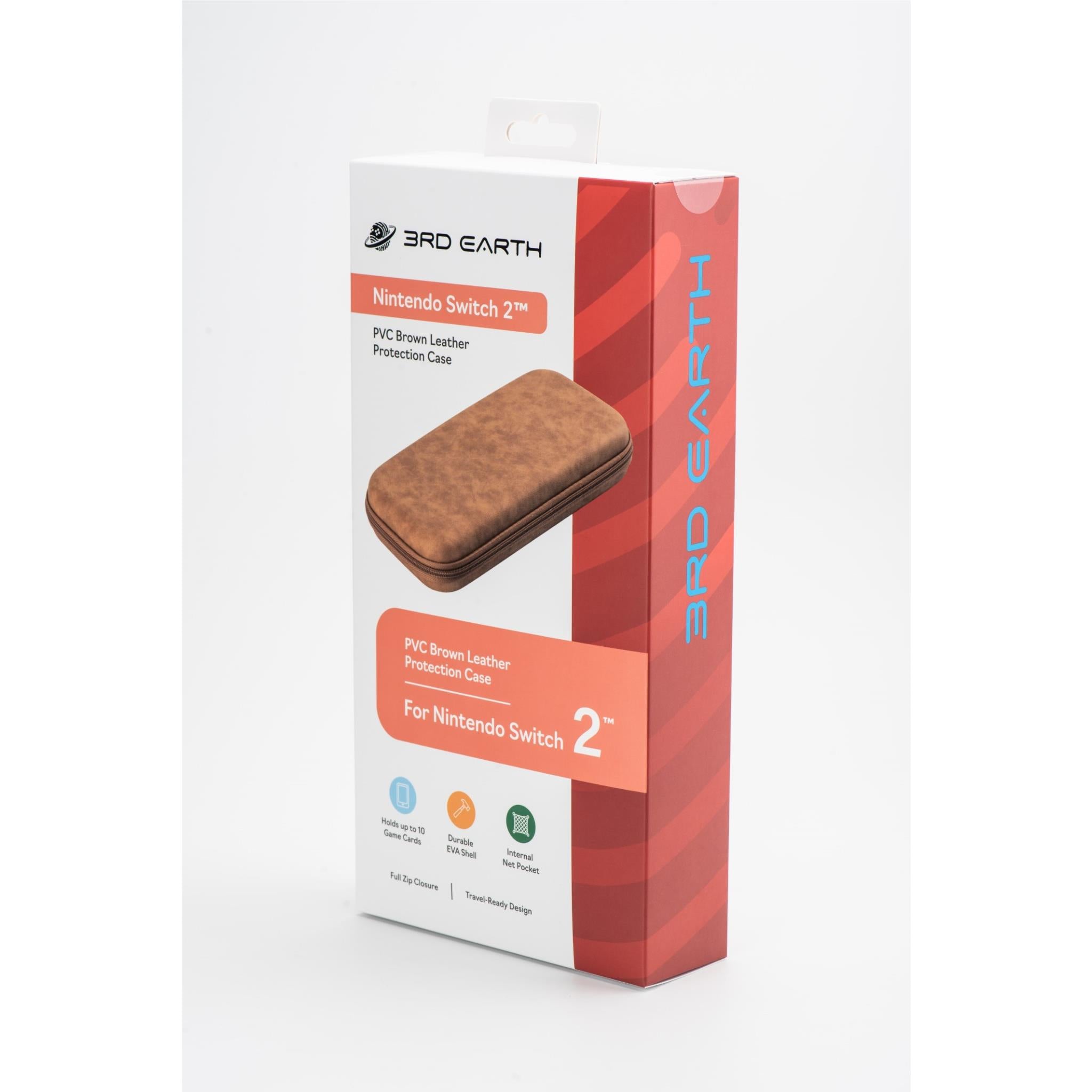 3rd Earth PVC Brown Leather Protective Case for Nintendo Switch 2™ - Durable Cover with Scratch Resistance | Perfect for Travel, Gaming at Home & On-The-Go Protection