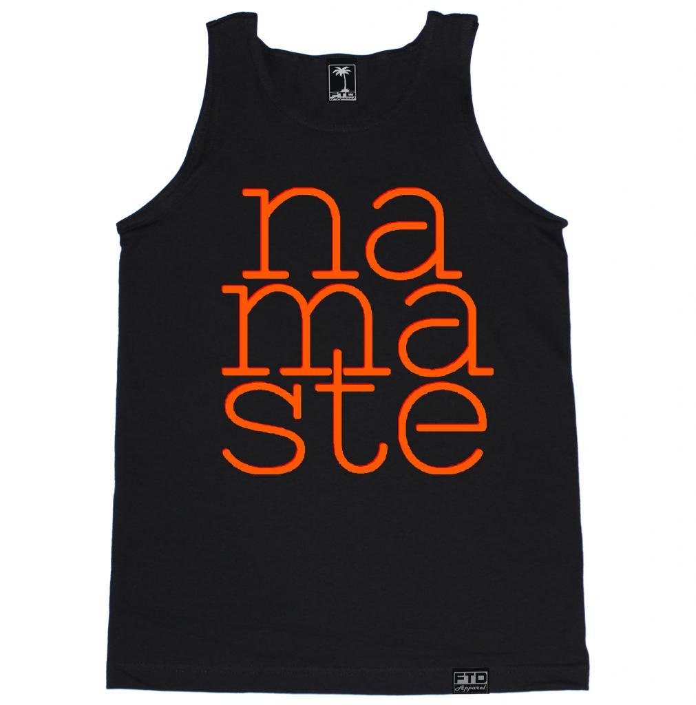 FTD Apparel Men's Namaste 2 Orange Tank Top - Breathable Workout Shirt for Yoga, Gym & Summer Activities