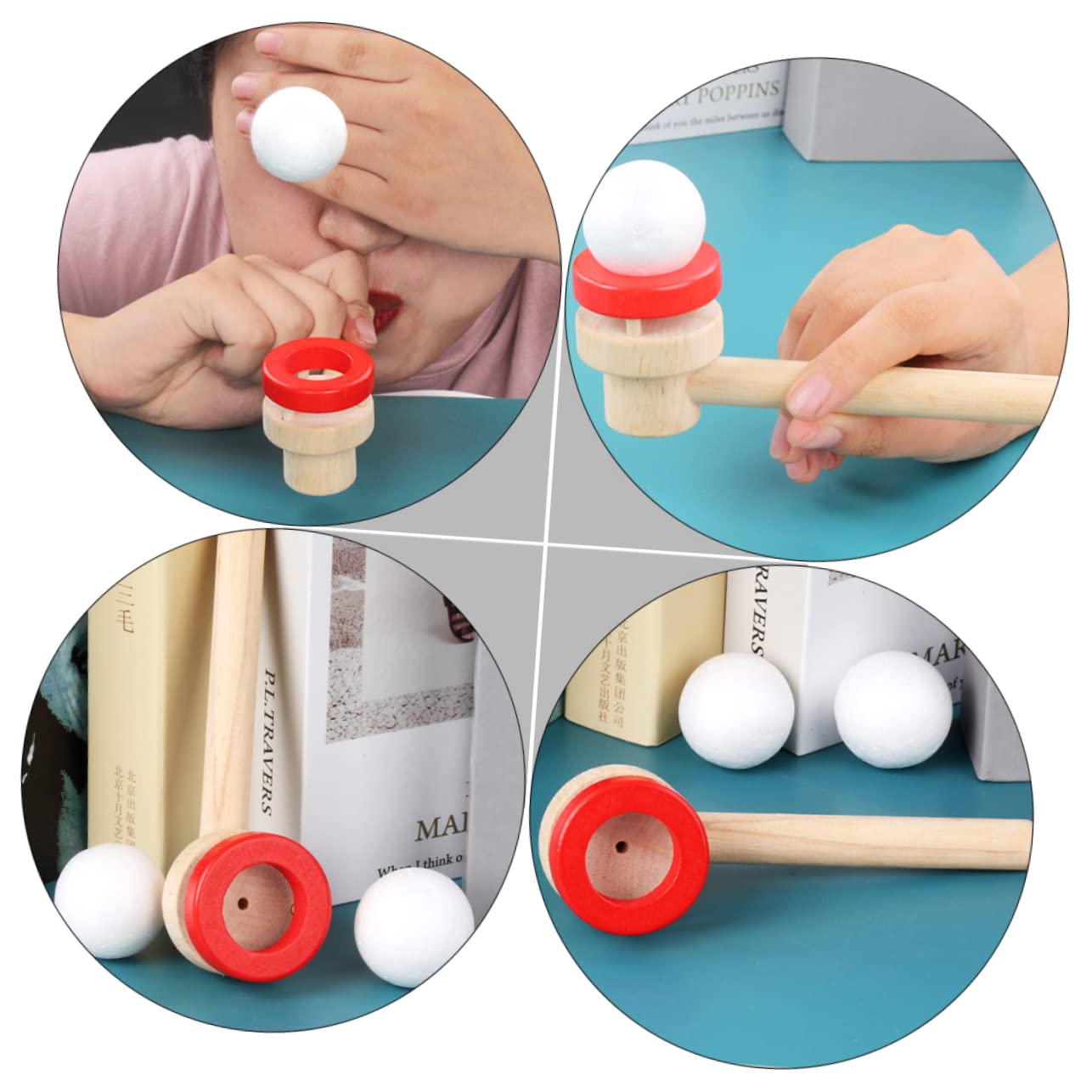 GARVALON 3-Piece Wooden Blower Whistles Ball Toy Set - Floating Ball Game for Kids, Brain Development & Outdoor Play - Perfect for Birthday Parties, Backyard Fun & Sensory Play