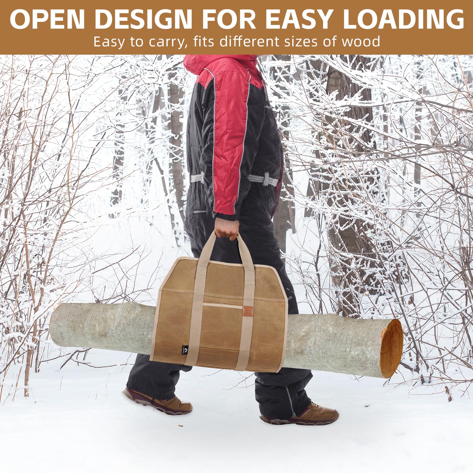 Heavy Duty Firewood Carrier with Handles - 39×18 Inch Waxed Canvas Log Tote Bag | Waterproof Firewood Holder for Camping, Fireplace & Indoor Use | Durable Wood Carrying Bag for Outdoor Adventures (Khaki) - Perfect for Camping Trips, Backyard Bonfires and Cozy Fireplace Nights