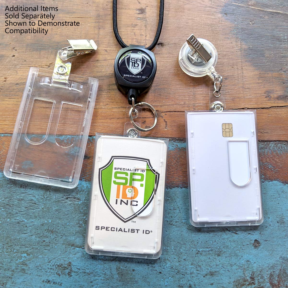 50 Pack Heavy Duty Dual Sided Vertical Badge Holders - Polycarbonate Clear Plastic Card Protector Case with Top Load Sleeve - Holds 2 ID Cards Securely - Ideal for Offices, Schools, Hospitals, Conventions & Corporate Events