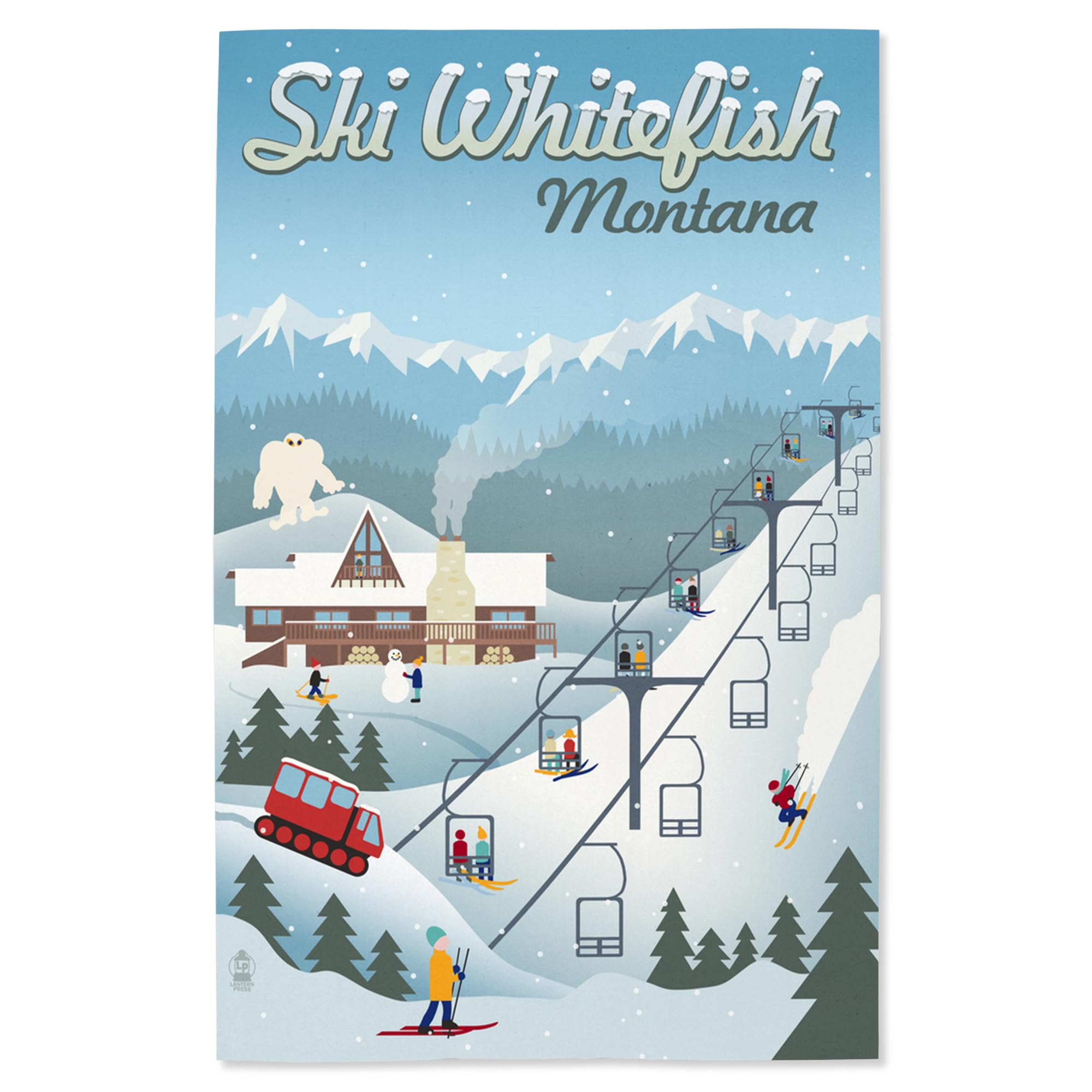 Lantern Press 16x24 Inch Giclee Print - Whitefish Montana Retro Ski Resort Wall Art - Perfect for Home Decor, Office & Cabin Wall Decor