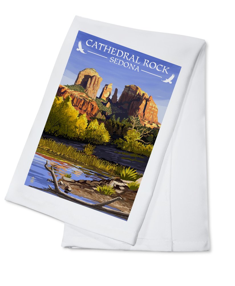 Sedona Arizona Cathedral Rock Blue Water Cotton Tea Towel - 100% Cotton Decorative Hand Towel for Kitchen & Home - Perfect for Dish Drying, Gift Giving & Southwestern Decor