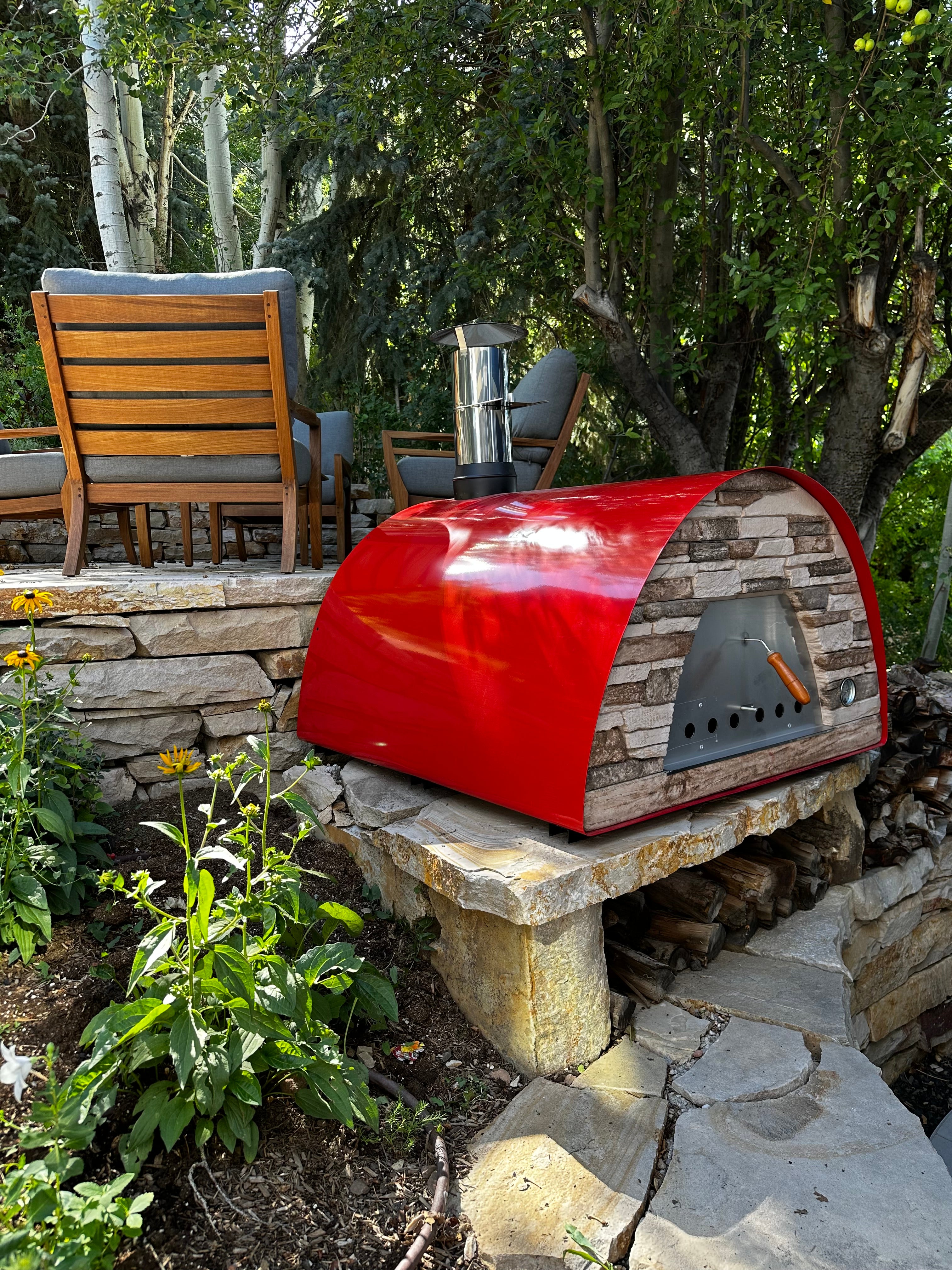 MAXIMUS PRIME Large Portable Pizza Oven - Outdoor Wood Fired Pizza Maker, Stainless Steel & Red Finish - Perfect for Backyard, Camping, Picnics and Tailgating Parties
