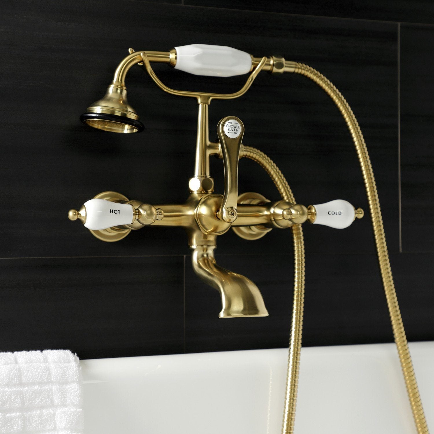 Vintage 3-Handle Wall Mount Clawfoot Tub Faucet with Hand Shower - Antique Brass Bathroom Fixture for Classic & Farmhouse Style Bathrooms