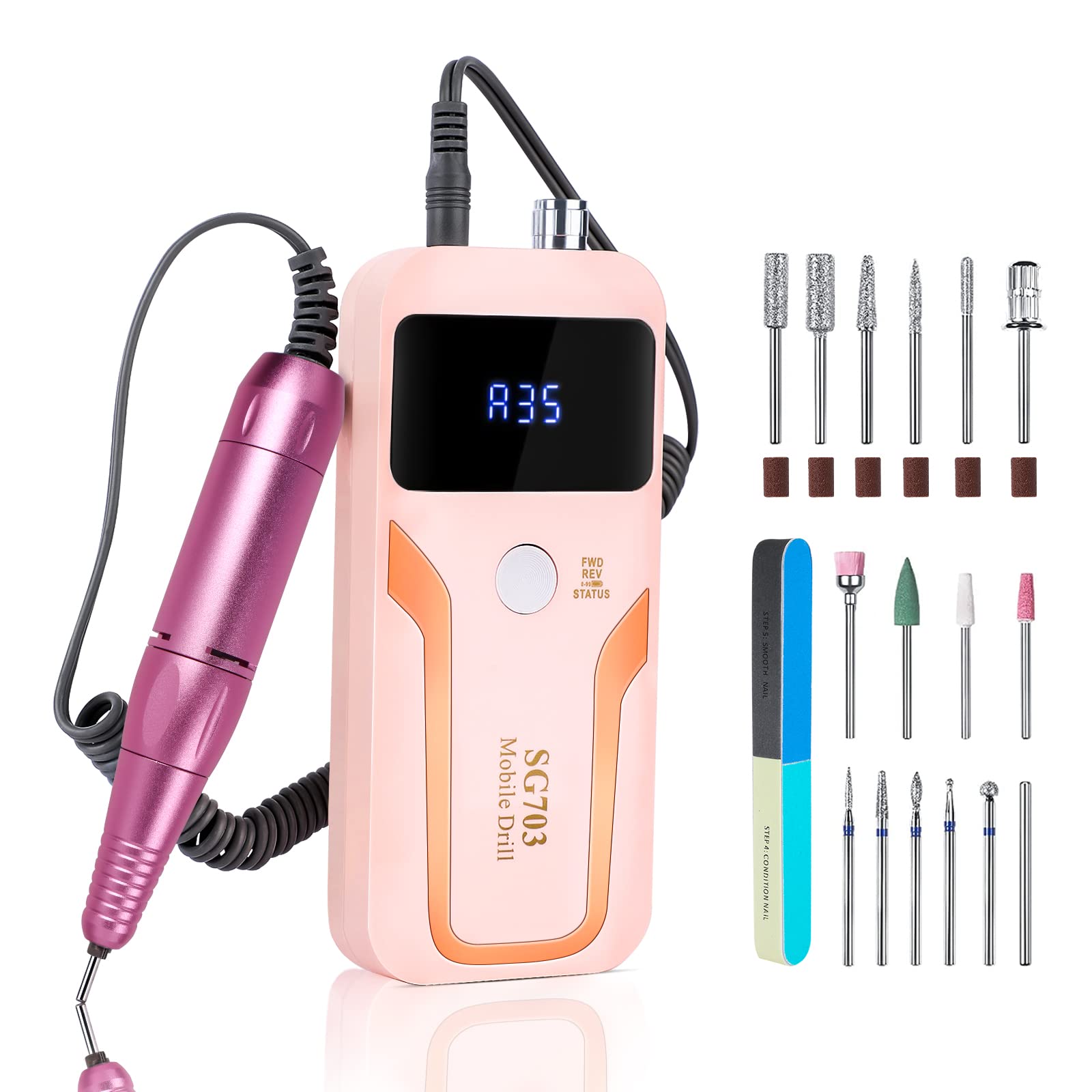 Professional Electric Nail Drill Kit for Manicure & Pedicure - Cordless Nail File with 6 Bits & LED Light - Perfect for Home Salon, Nail Art, Acrylic & Gel Polish Removal (Use Cases: DIY Nail Care, Professional Salon, Gift for Nail Lovers)
