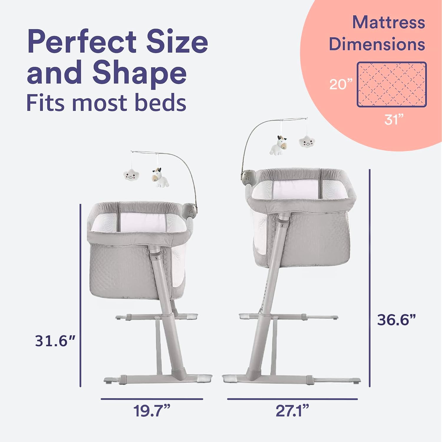 Portable Baby Bassinet for Newborns & Infants - Adjustable Cloud Bedside Crib with Soothing Music & Hanging Mobile - Safe Co-Sleeping Solution for Girls & Boys | Nursery, Bedroom, Travel & On-the-Go Parenting