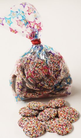 Scott's Cakes Milk Chocolate Wafers with Rainbow Non-Pareils - 1 Pound Bulk Bag for Baking, Desserts & Party Decorations