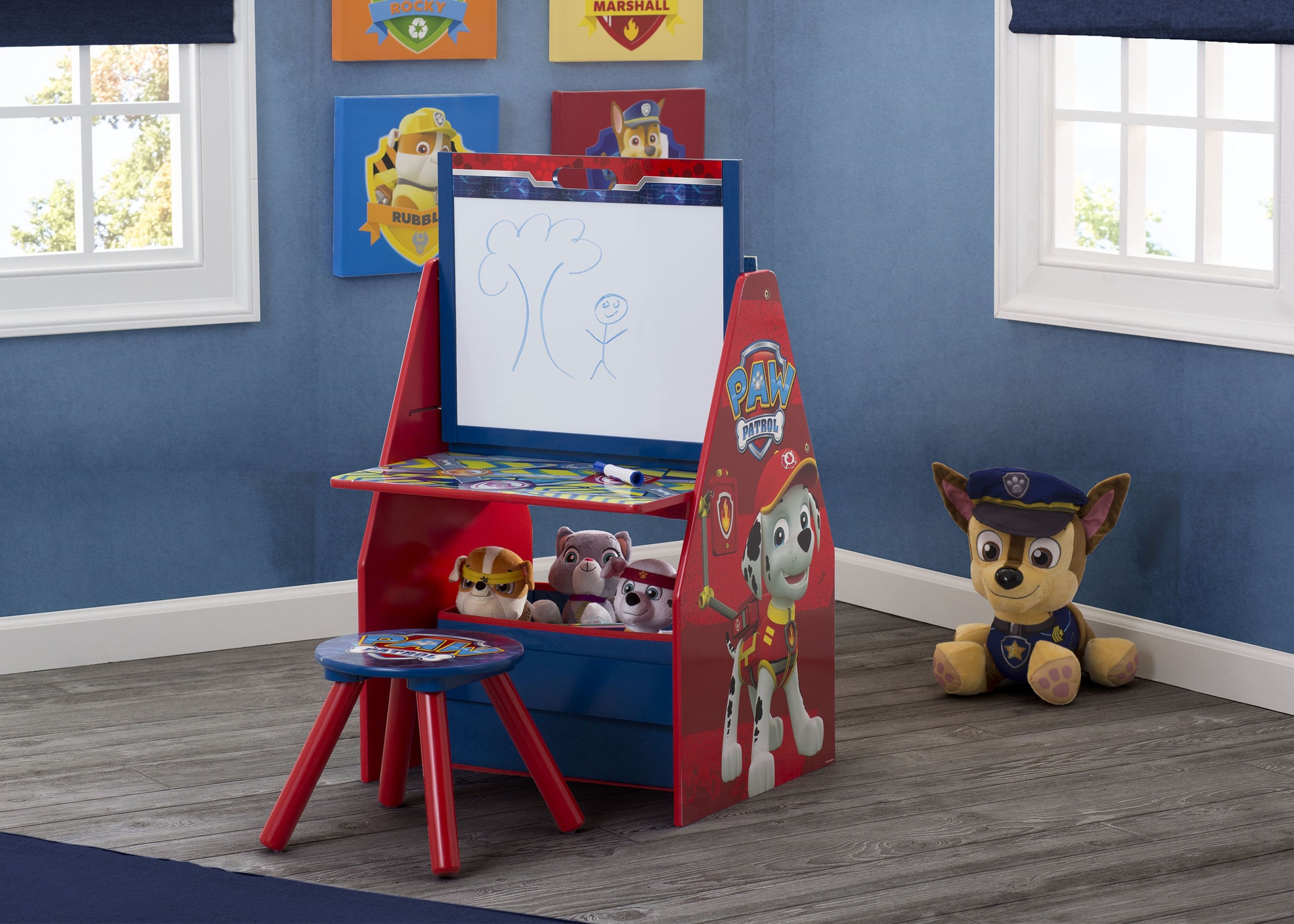 PAW Patrol Deluxe Kids Art Table with Easel, Desk, Stool & Toy Organizer - Creative Playroom Furniture for Toddlers & Preschoolers - Perfect for Drawing, Painting & Learning Activities