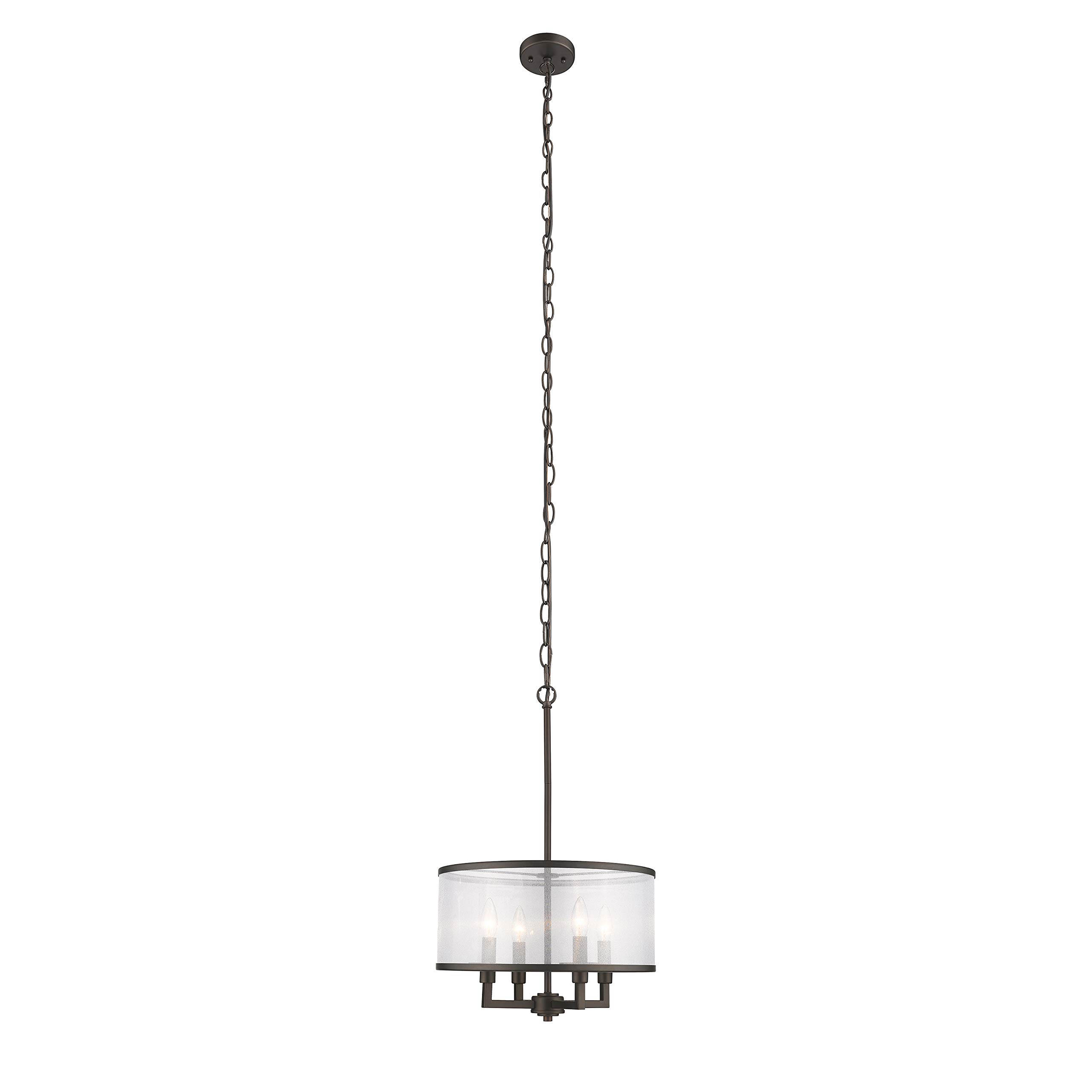 4-Light Rubbed Bronze Ceiling Pendant Fixture - 16 Inch Wide Transitional Style Chandelier for Dining Room, Kitchen Island or Entryway Lighting