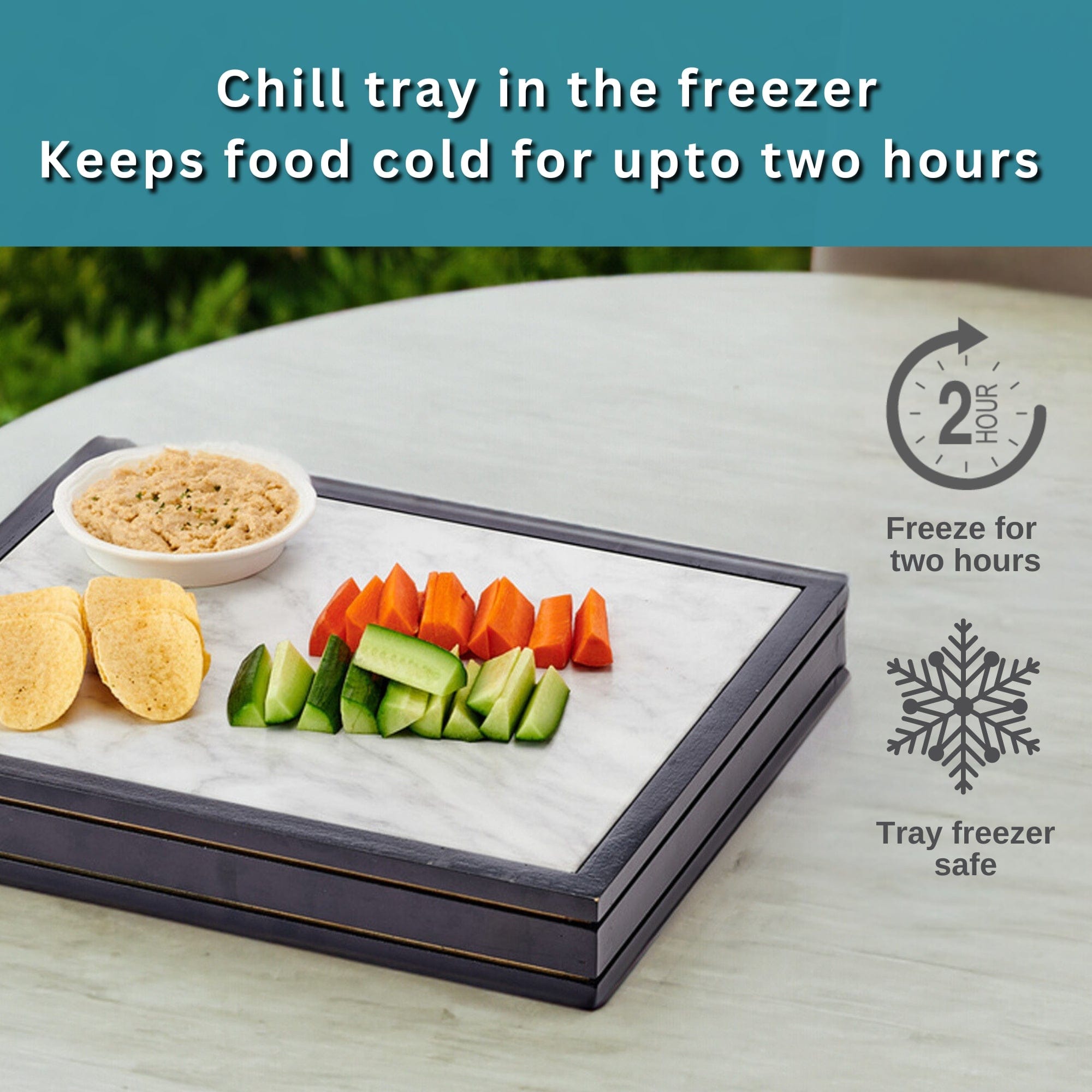 Chilled Serving Tray with Natural Wood Base - Perfect for Outdoor Parties, BBQ, and Summer Entertaining