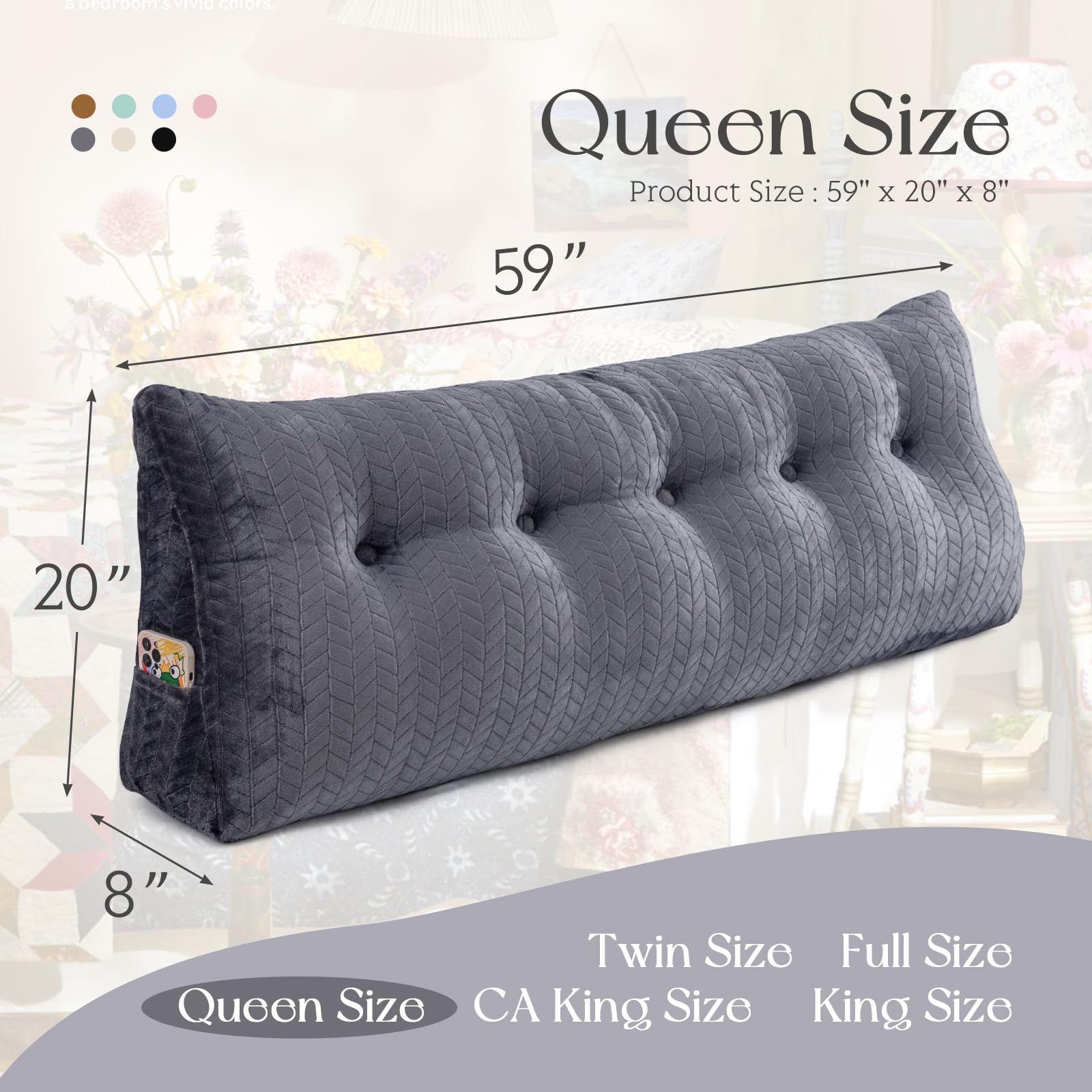 Orthopedic Bed Wedge Pillow for Headboard Support - Large Wedge Bolster Pillow for Sitting, Reading & Sleeping - Removable Washable Cover - Perfect for Back Pain Relief, Acid Reflux & Post-Surgery Recovery