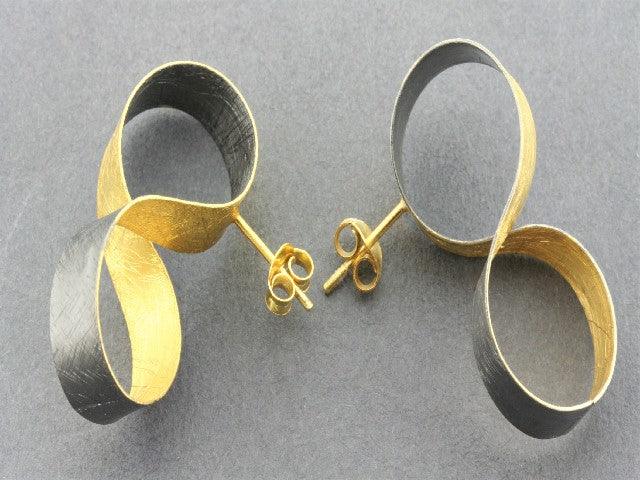 22K Gold & Oxidized Silver Infinity Ribbon Stud Earrings - Perfect for Weddings, Parties & Everyday Elegance