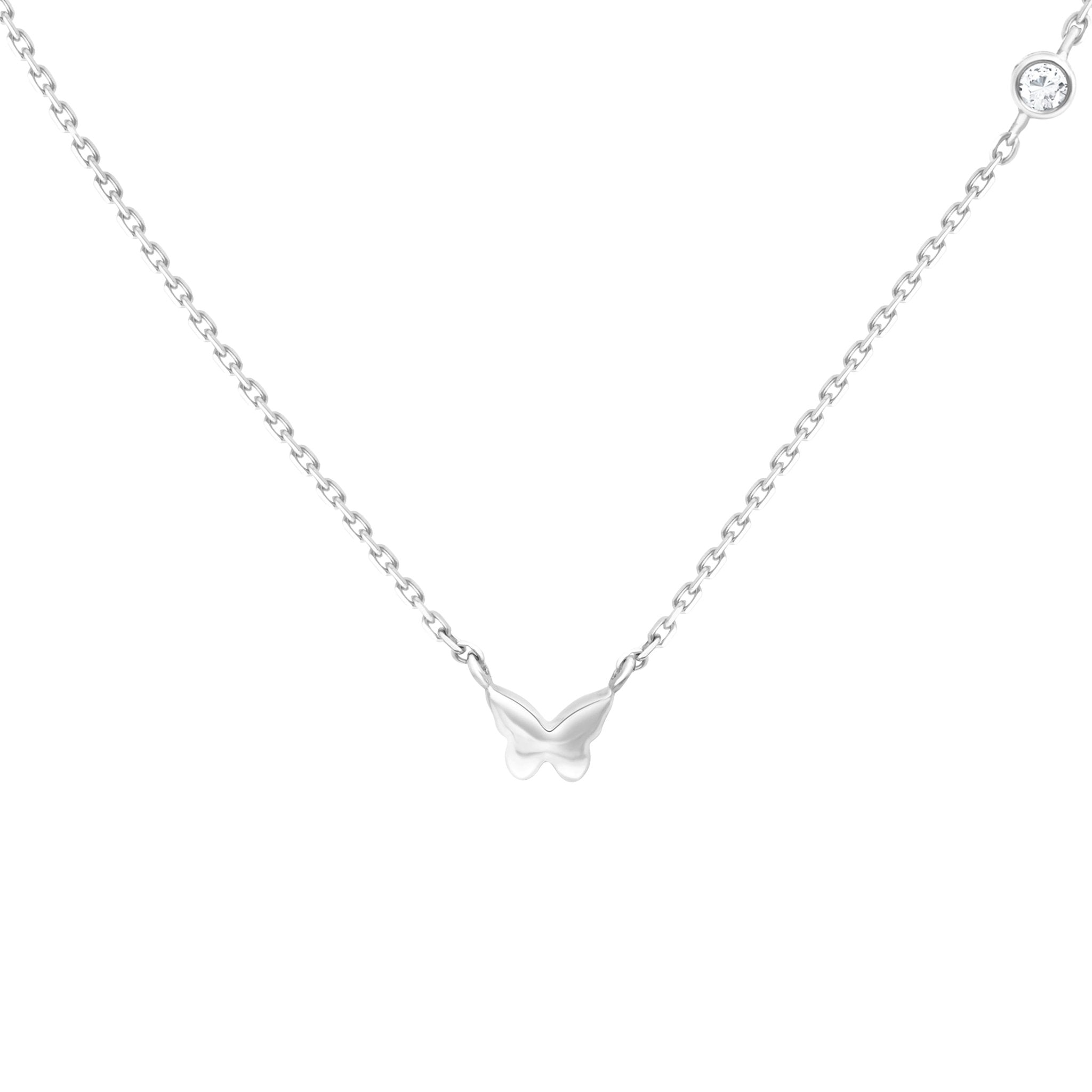 14K White Gold Bubble Butterfly & Diamond Pendant Necklace for Women - Elegant Jewelry Gift for Birthday, Anniversary, and Special Occasions