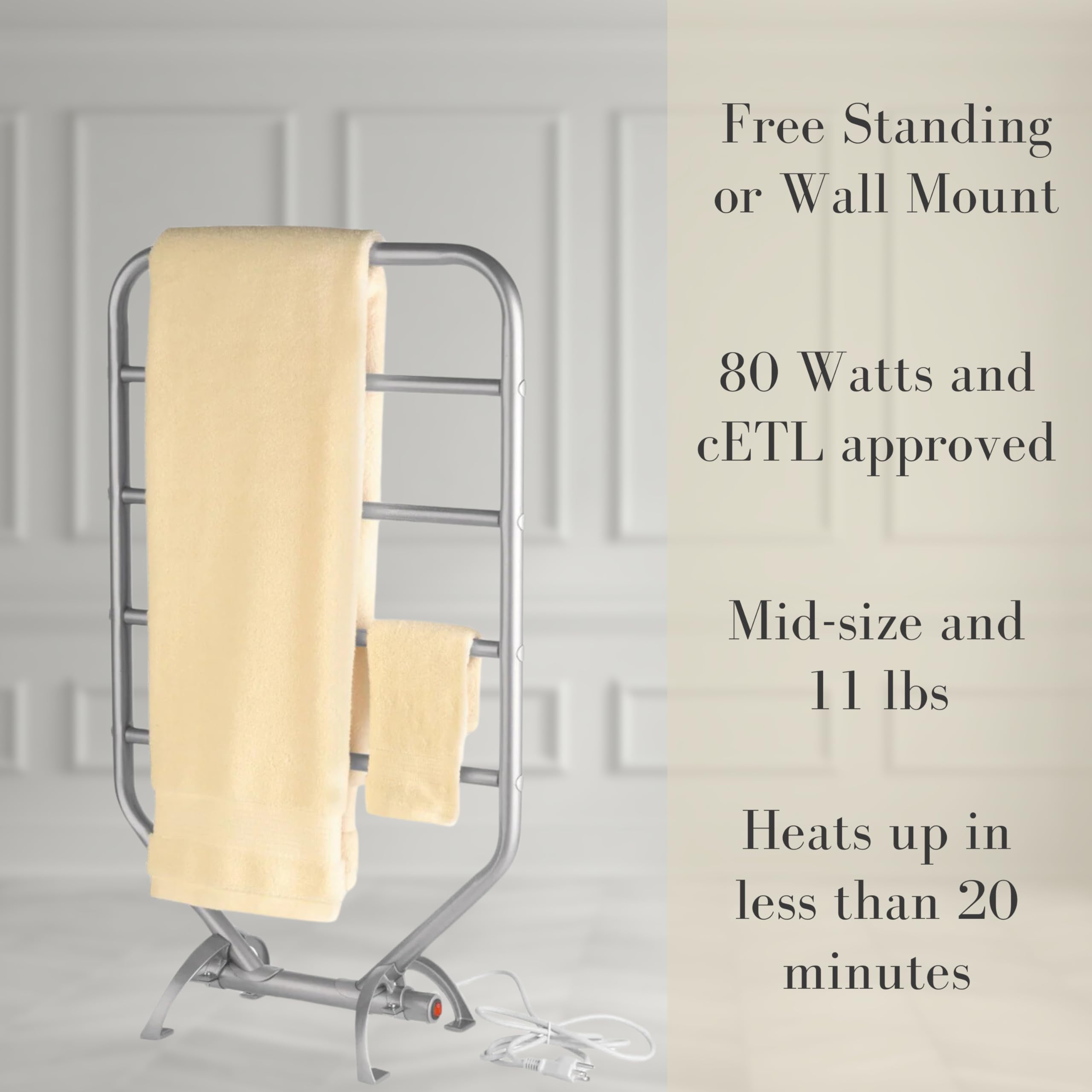 Premium 34-Inch Chrome Towel Warmer Rack - Free Standing or Wall Mounted for Bathroom & Spa - Heated Towel Warmer for Drying Towels, Robes & Clothes - Luxury Bath Accessory for Home, Hotel & Gym Use