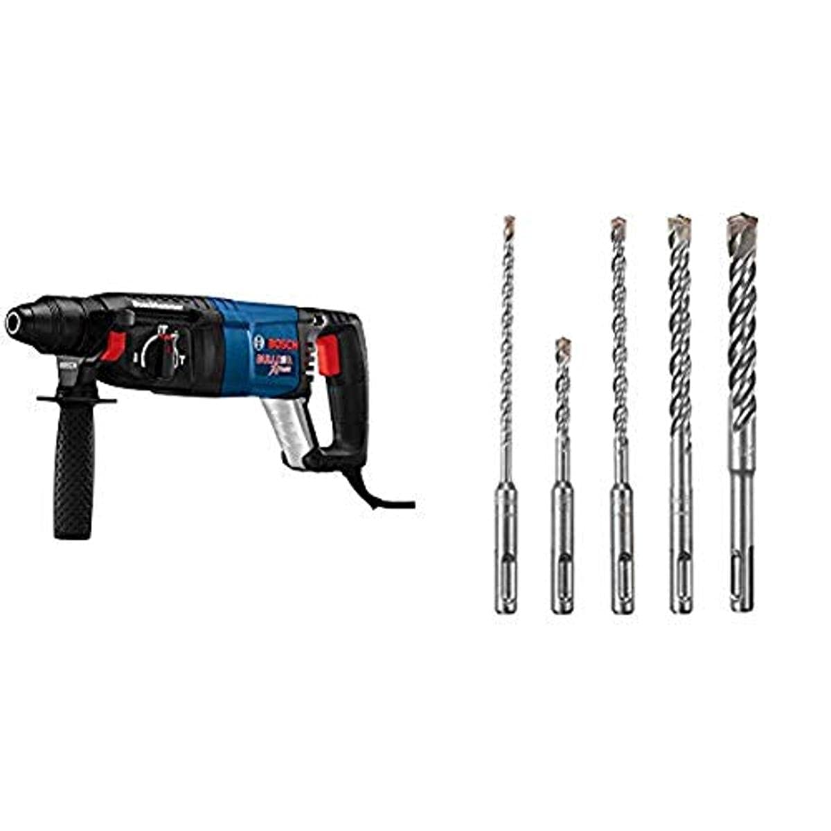 BOSCH 11255VSR Bulldog Xtreme 8 Amp 1-Inch Corded Variable Speed SDS-Plus Rotary Hammer Drill for Concrete & Masonry with HCK005 5-Piece SDS-Plus Bit Set - Perfect for Demolition, Drilling, and Chiseling in Construction & DIY Projects