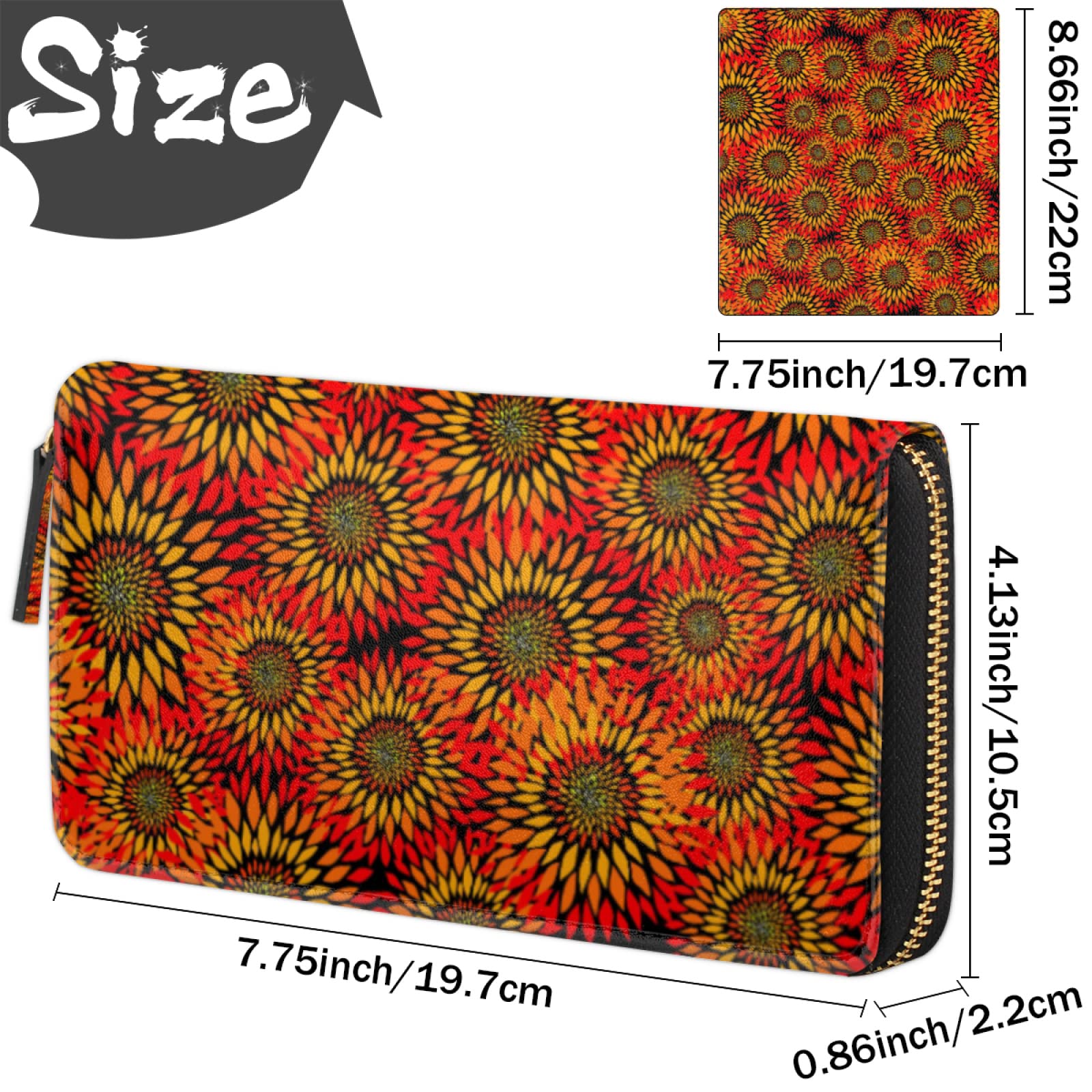 Stylish Women's Leather Wallet with Sunflower Pattern - Large Credit Card Holder, Coin Purse & Phone Clutch | RFID Blocking Zipper Closure | Perfect for Everyday Use, Travel & Gift Giving