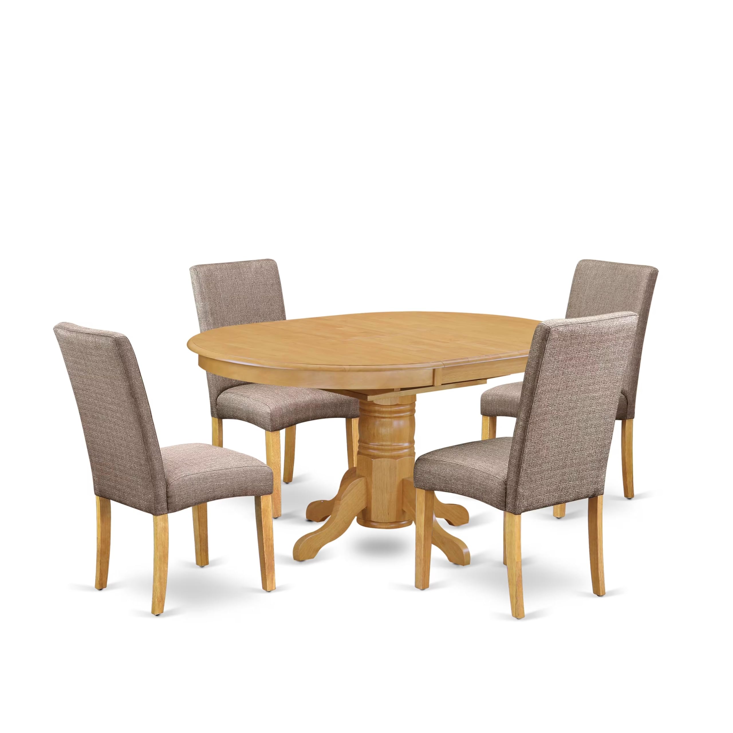 East West Furniture 5-Piece Dining Room Set - 42x60 Inch Oval Table with Butterfly Leaf & 4 Dark Khaki Linen Chairs, Oak Finish | Perfect for Family Meals, Dinner Parties & Small Space Dining Rooms