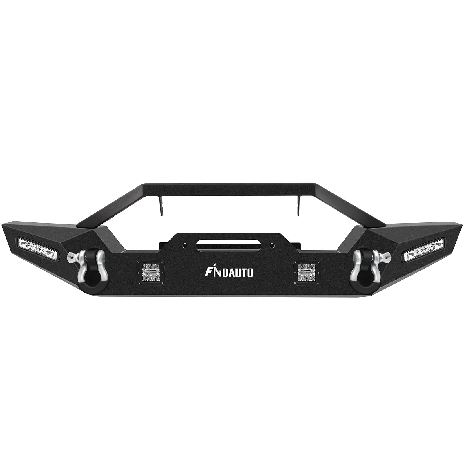 **FINDAUTO Upgraded Textured Black Rock Crawler Front Bumper with D-Ring & Winch Plate & LED Lights - Compatible with 1987-2006 Jeep Wrangler (TJ, YJ) - Perfect for Off-Roading, Rock Crawling & Adventure**