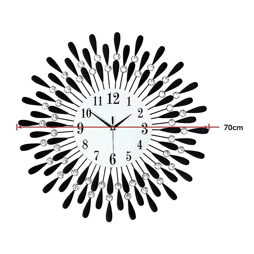 Large Modern 3D Crystal Wall Clock - Luxury Metal Round Home Decor for Living Room, Bedroom & Office | Elegant Timepiece for Home & Office Spaces