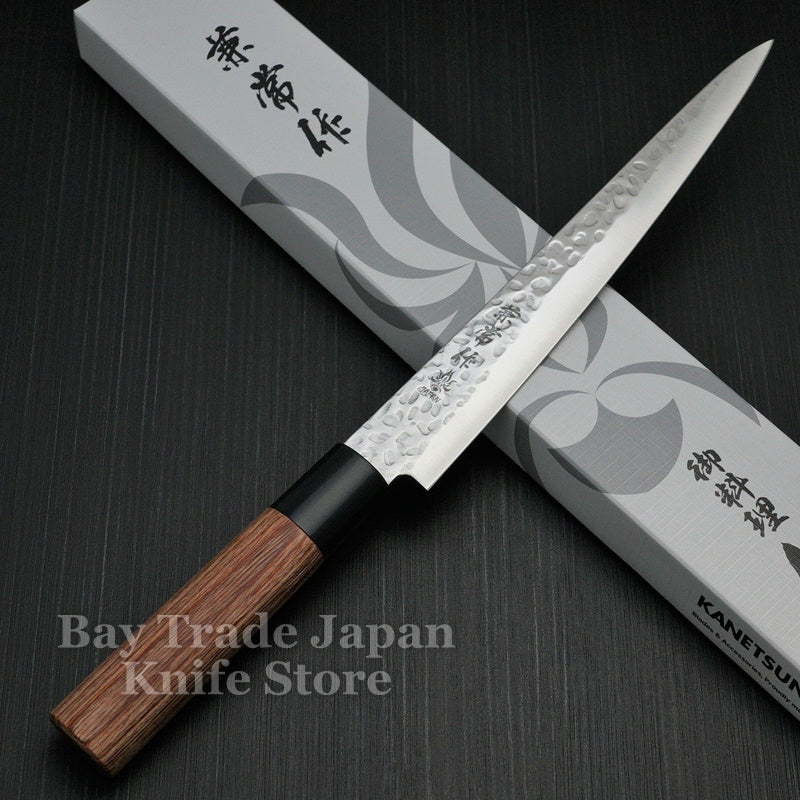 Premium Kanetsune Seki Hammered Finish DSR 1K6 Sujihiki Slicer Knife 210mm - High Carbon Steel Japanese Kitchen Knife for Sushi, Meat & BBQ - Perfect for Chefs & Home Cooking