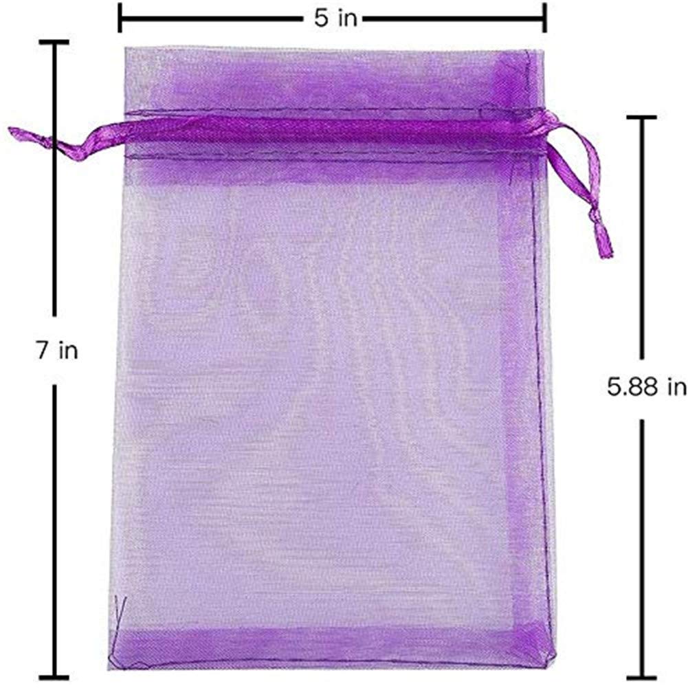 Stratalife 100PCS 5X7 Purple Organza Gift Bags - Wedding Favor Bags, Jewelry Pouches, Party Return Bags - Perfect for Wedding Favors, Bridal Showers, Birthday Gifts & Jewelry Packaging