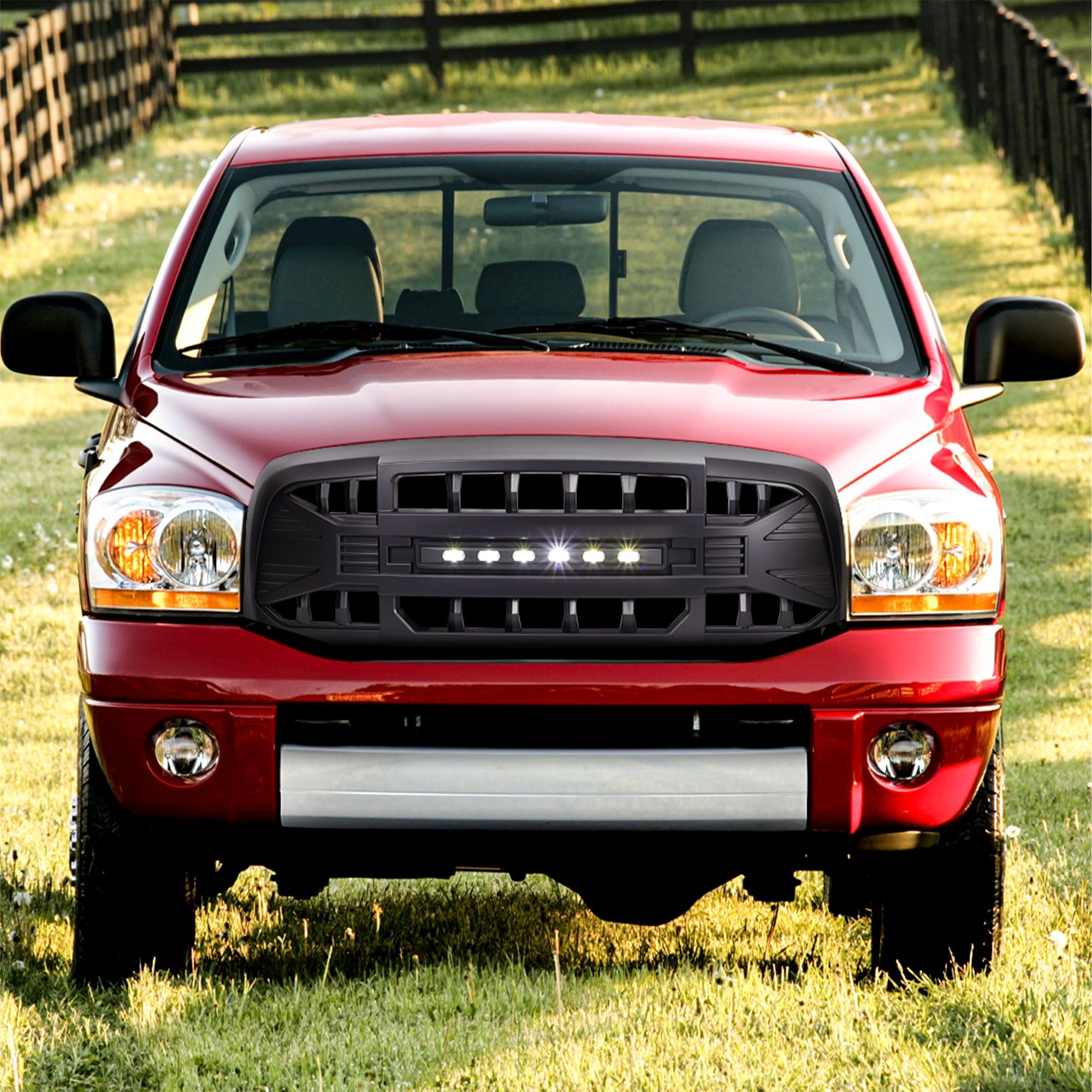 AMERICAN MODIFIED Armor Grille with LED Off-Road Lights for 2006-2008 Dodge Ram 1500 & 2006-2009 Ram 2500/3500 - Matte Black Truck Grille | Heavy Duty Protection & Style for Off-Roading, Truck Shows & Daily Driving