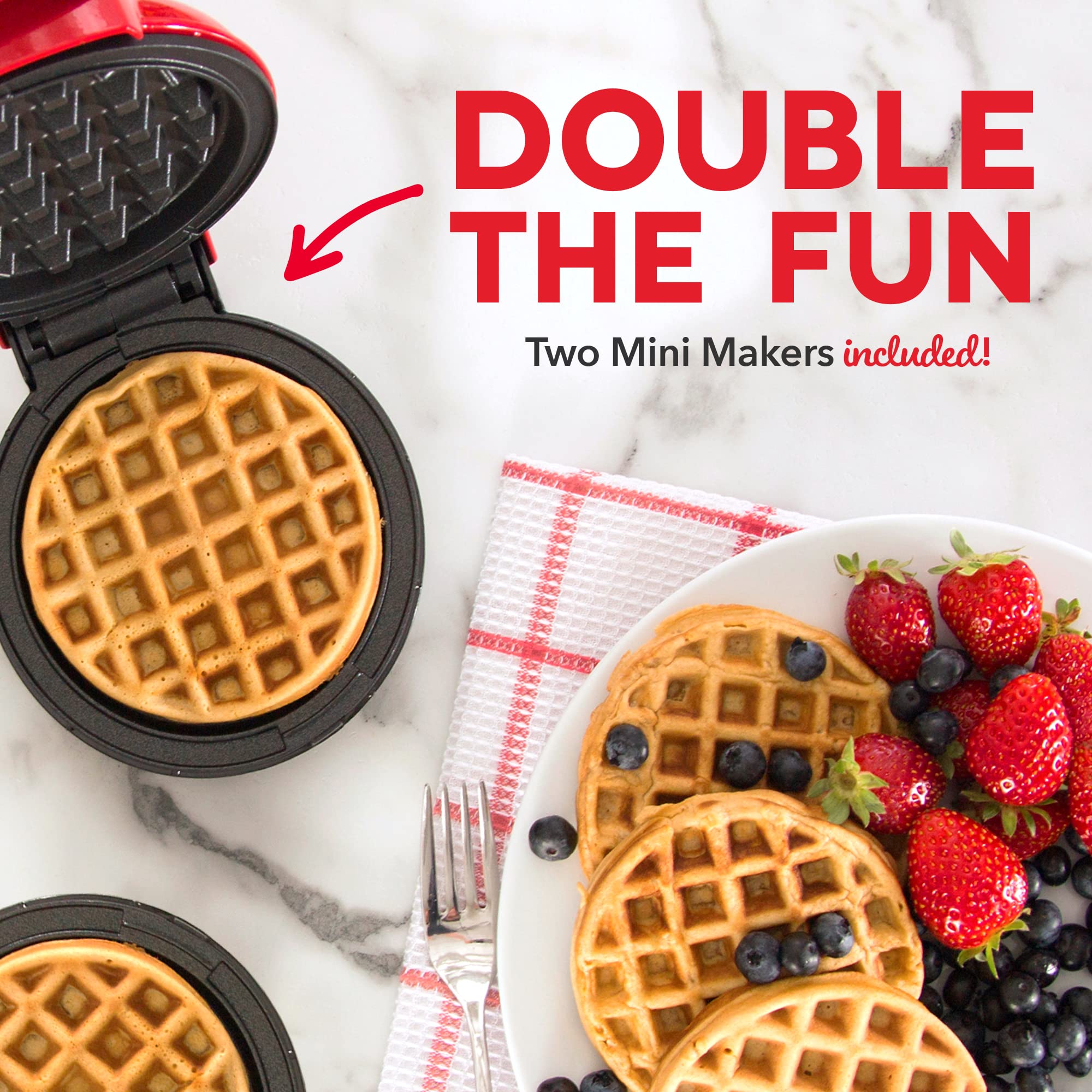 **DASH Mini Waffle Maker (2 Pack) – 4 Inch Non-Stick Waffle Iron for Individual Waffles, Hash Browns & Keto Chaffles – Easy to Clean, Compact & Perfect for Breakfast, Snacks & Keto Diet (Red)**