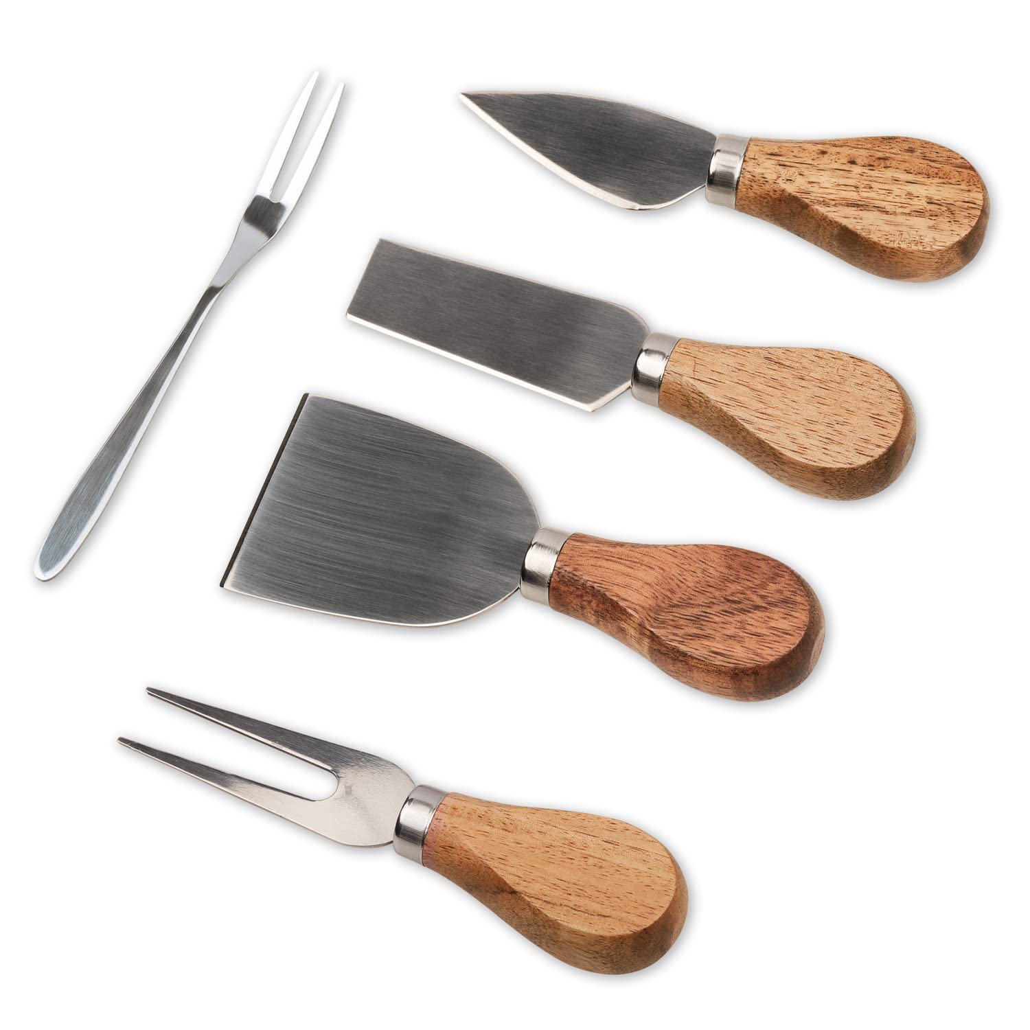 Premium Wooden Handle Cheese Knife Set - 6-Piece Stainless Steel Cheese Slicer, Butter Cutter & Spreader with Fork - Perfect for Charcuterie Boards, Wine Parties & Gourmet Cheese Tasting