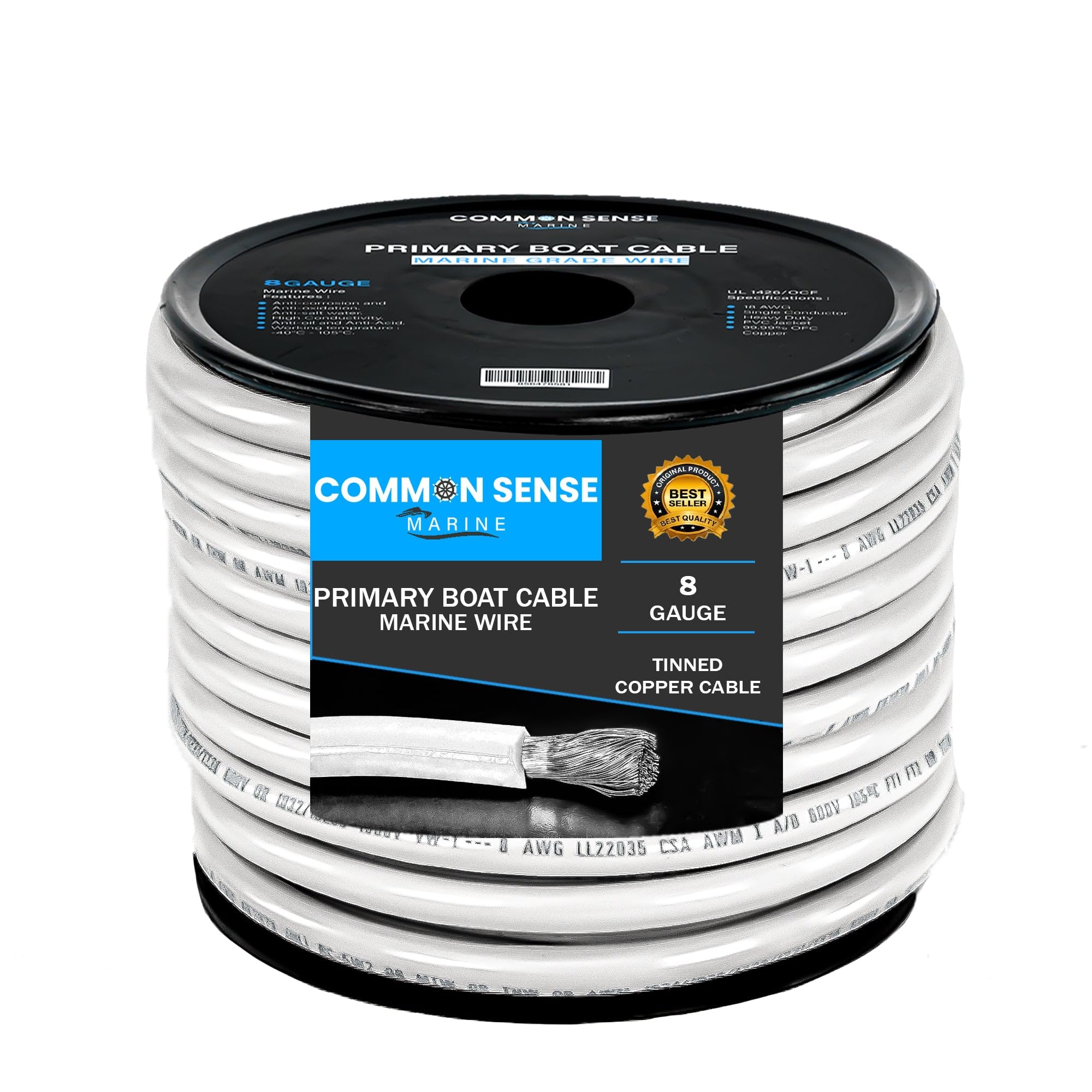 8 AWG Marine Grade Tinned Copper Boat Cable - 60 ft UL 1426 PVC Wire for Boats, Trailers, RVs & Automotive Use | Oxygen-Free Copper for Speakers & Audio Systems | Durable Wiring Solution for Marine, Camping & Outdoor Applications