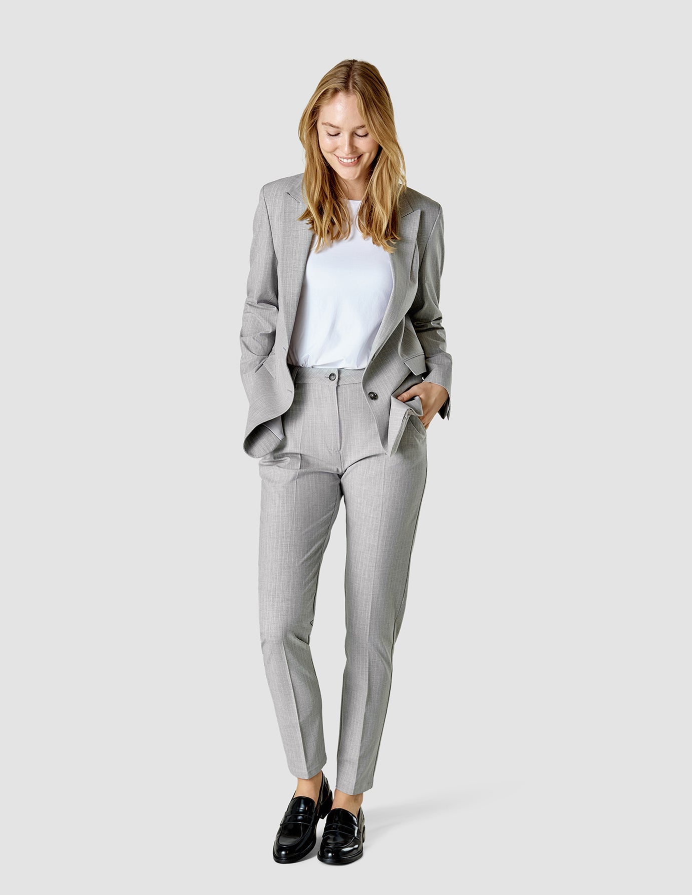 Essential Tapered Pants for Men - Light Grey Pinstriped Slim Fit Dress Pants | Office Wear, Business Casual & Formal Occasions