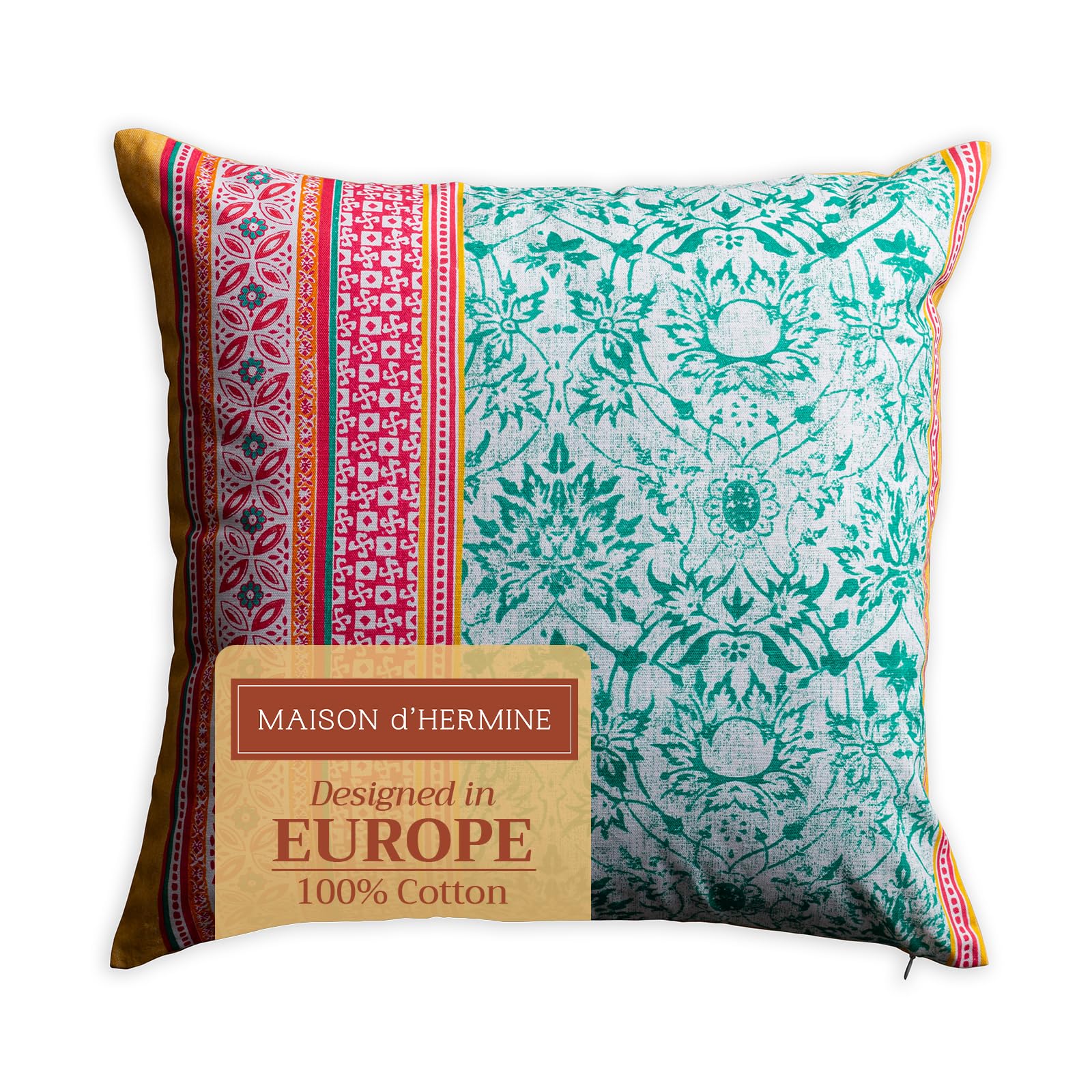 Maison d'Hermine 20x20 Inch Decorative Pillow Covers - 100% Cotton Square Throw Pillow Covers with Hidden Zipper for Sofa, Couch, Bed & Home Decor (Katmandou-Kashmir Design) - Perfect for Easter, Living Room, Bedroom & Seasonal Home Styling