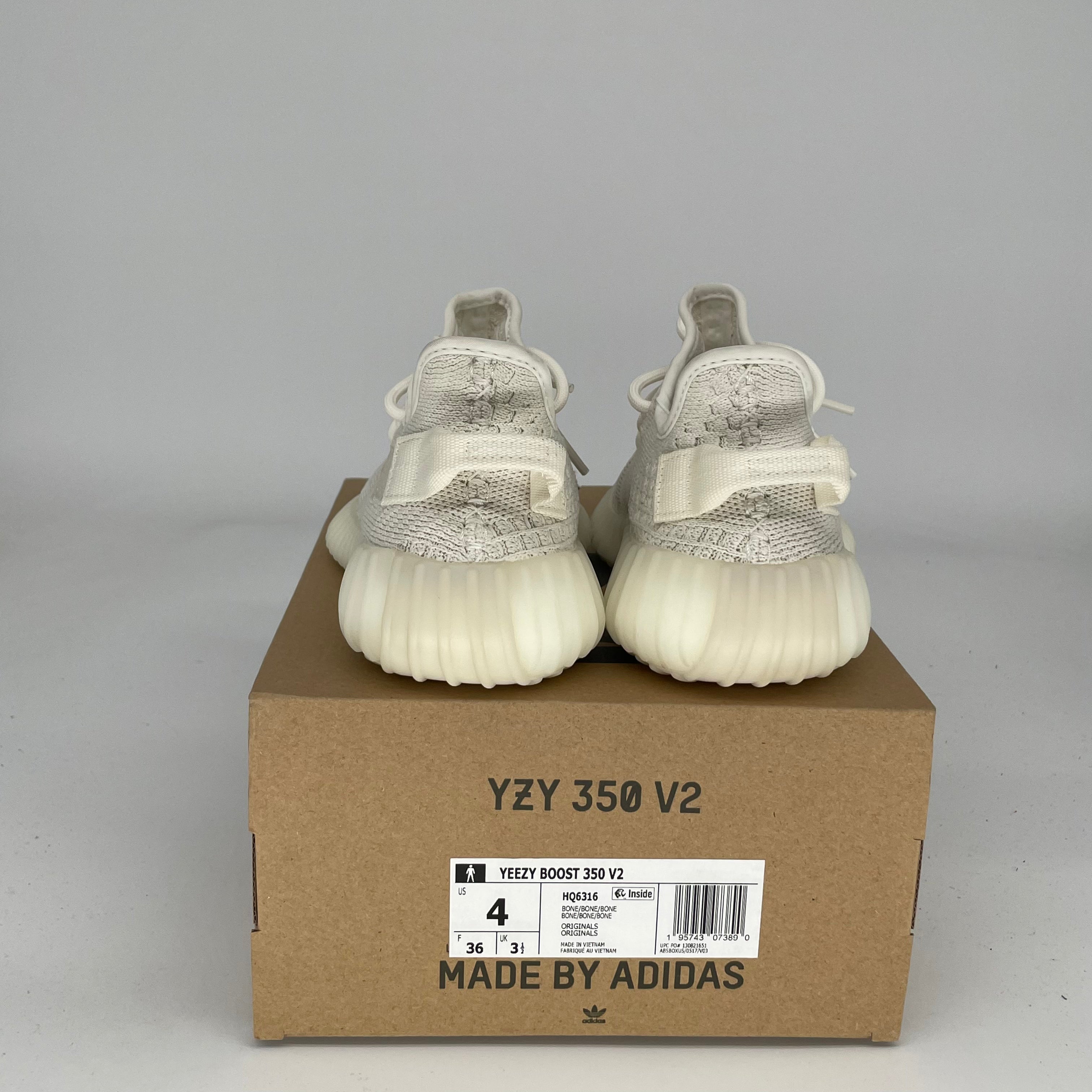 Adidas Yeezy 350 V2 Bone White Sneakers - Men's Size 4 (HQ6316) | Comfortable Running Shoes for Casual Wear & Street Fashion