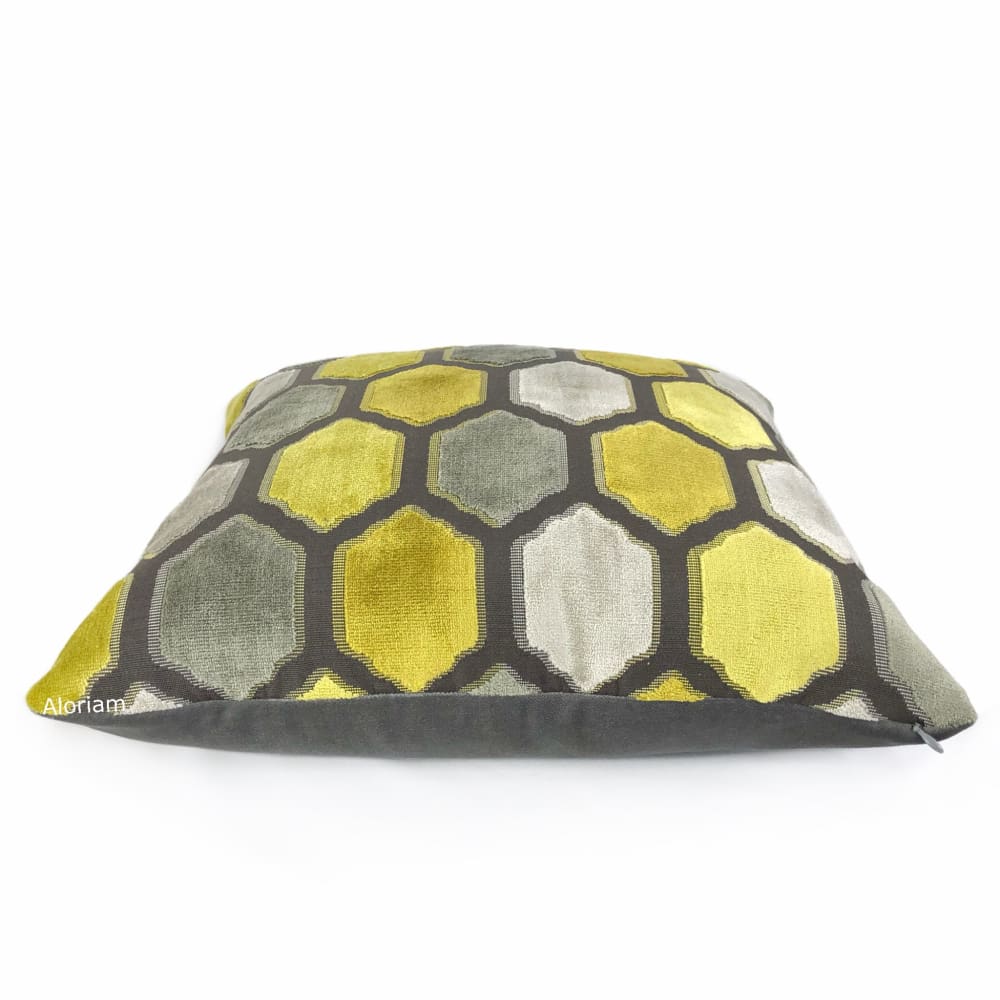 Dorsey Yellow Gray Geometric Tile Velvet Pillow Cover - Decorative Throw Pillow Case for Sofa, Bed, Couch - Modern Home Decor Accent for Living Room, Bedroom