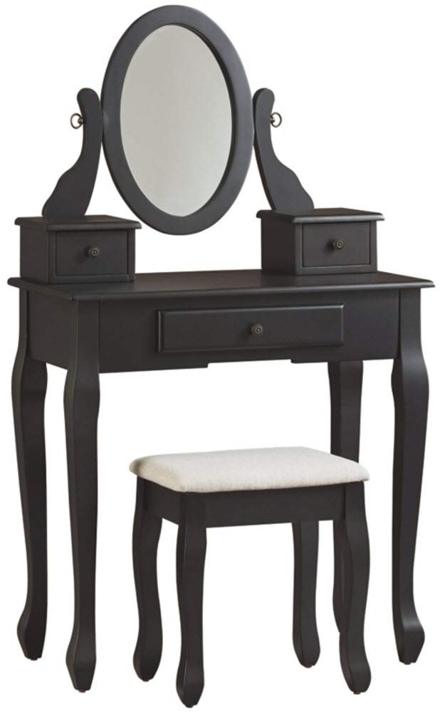 Signature Design by Ashley Huey Vineyard Modern Farmhouse Vanity Set with Stool - Black | Elegant Dressing Table for Bedroom, Bathroom & Makeup Area | Perfect for Home Decor & Vanity Organization