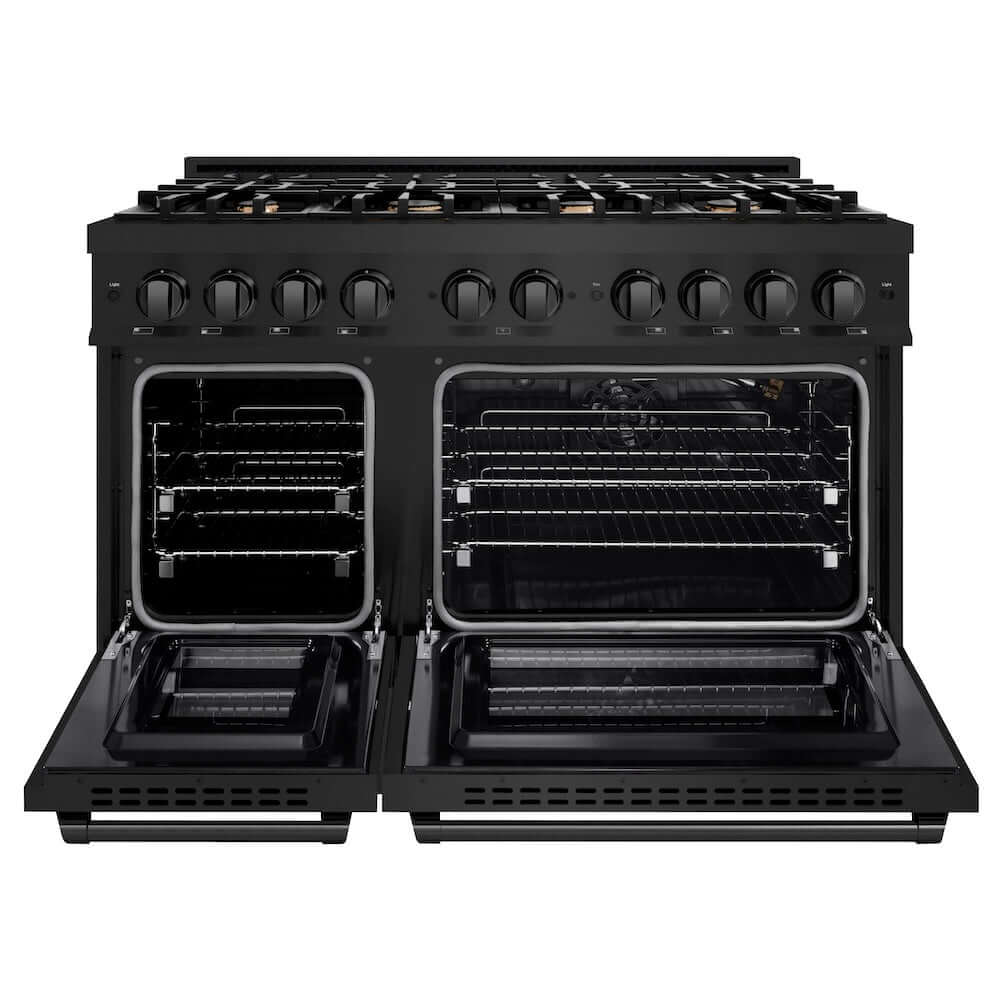 ZLINE 48-Inch 6.7 cu. ft. Professional Double Oven Gas Range - Black Stainless Steel with 8 Brass Burners (HGRB BR 48) for Home Kitchen & Commercial Cooking