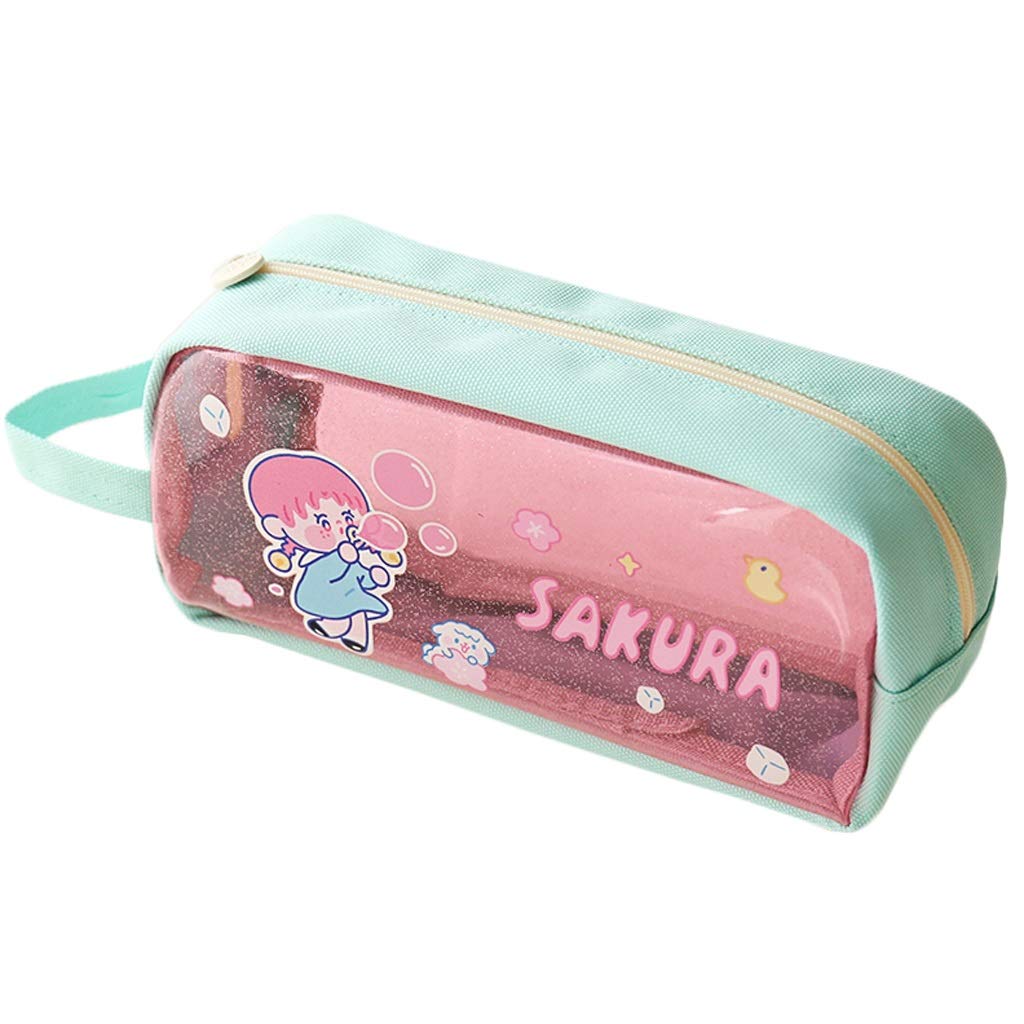 QIFFIY Large Capacity Cute Pencil Case - Mint Green PVC Quicksand Sequins Pouch for School, Office & Makeup Storage | Perfect for Students, Artists & Travel Organizers