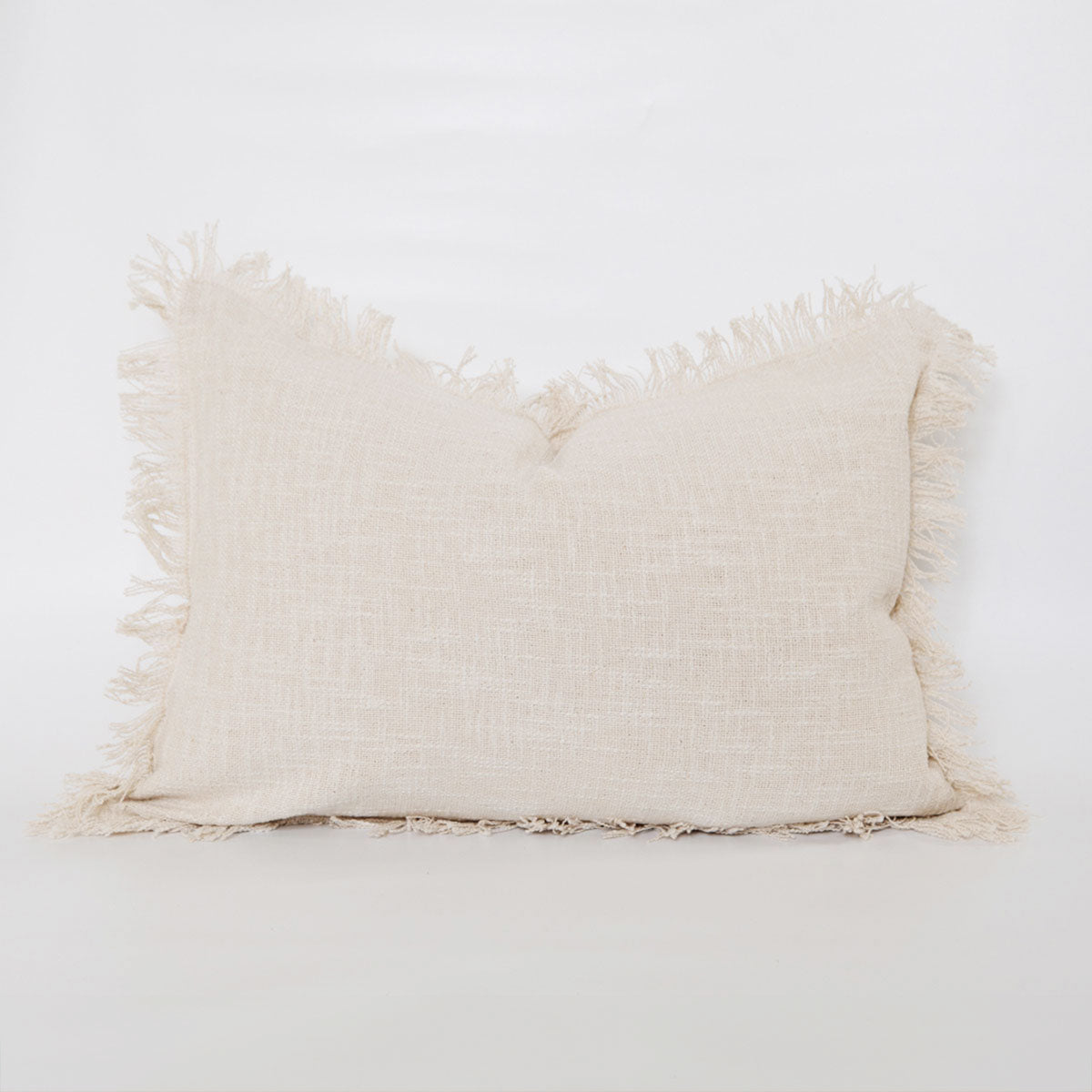 Signature Woven Ivory Slub Fringed Pillow Cover - Bohemian Home Decor for Living Room, Bedroom & Sofa