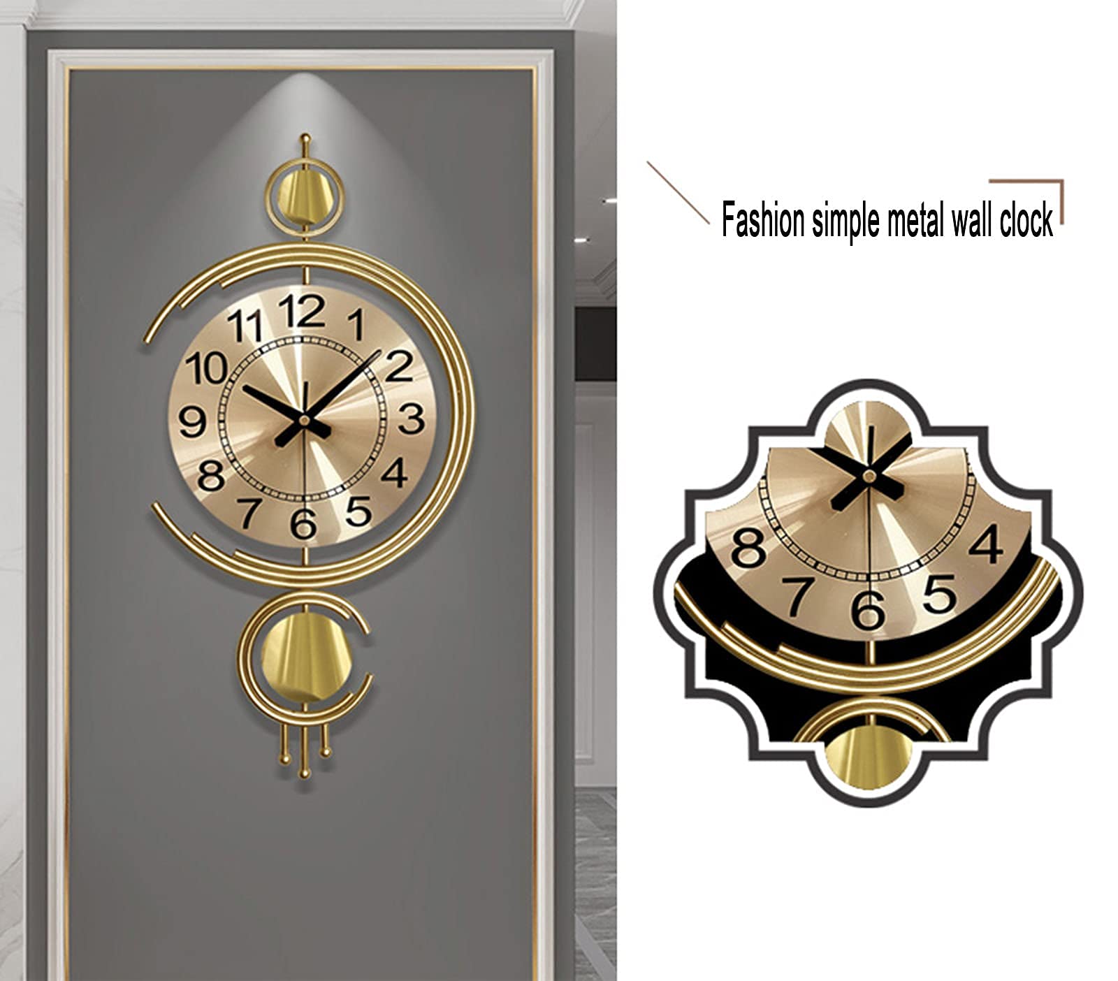 Modern Metal Wall Clock - Gold Sunburst Design, Silent Non-Ticking, 40x80cm - Perfect for Hotel, Bedroom & Living Room Interior Decor | Stylish Home & Office Decoration
