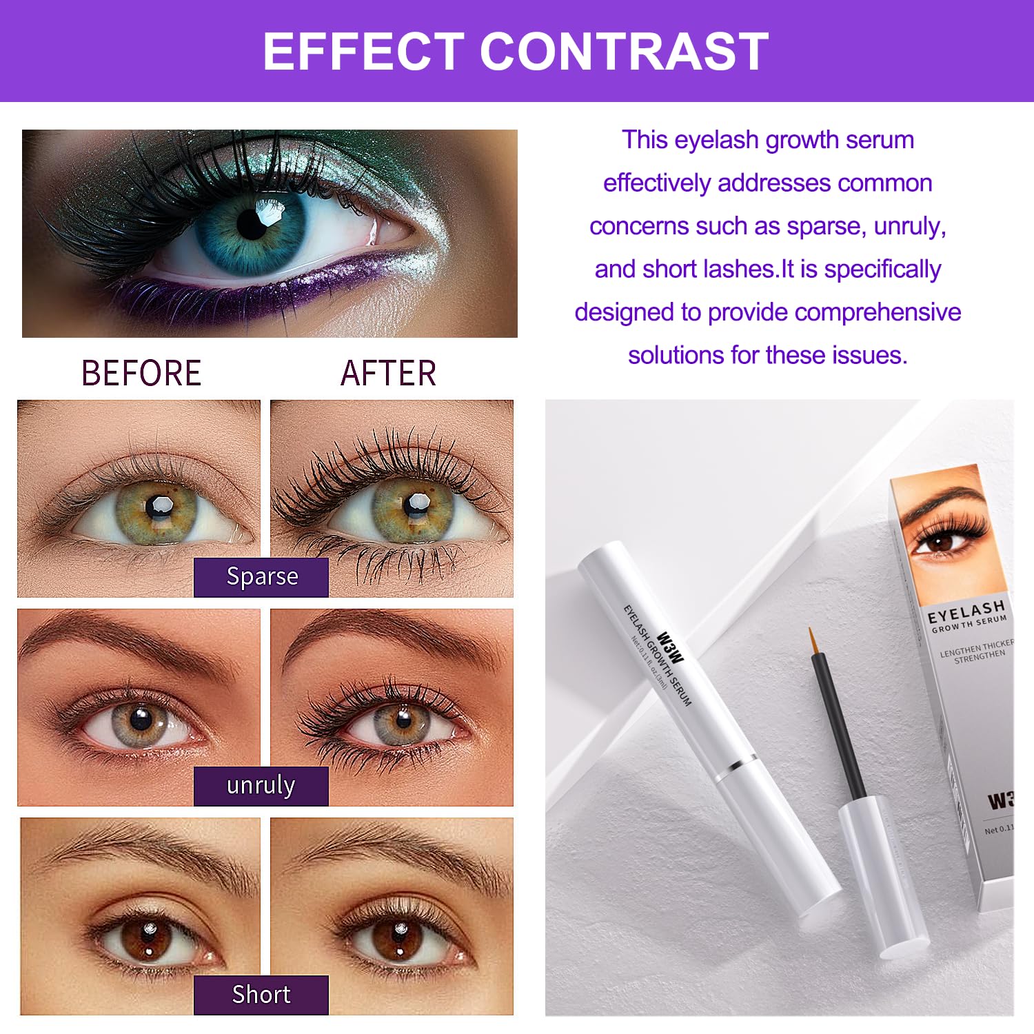Best Eyelash Growth Serum for Longer & Thicker Lashes - Vegan, Cruelty-Free Lash Enhancer for Natural Looking Volume - Perfect for Nighttime Routine & Special Occasions (1PC)