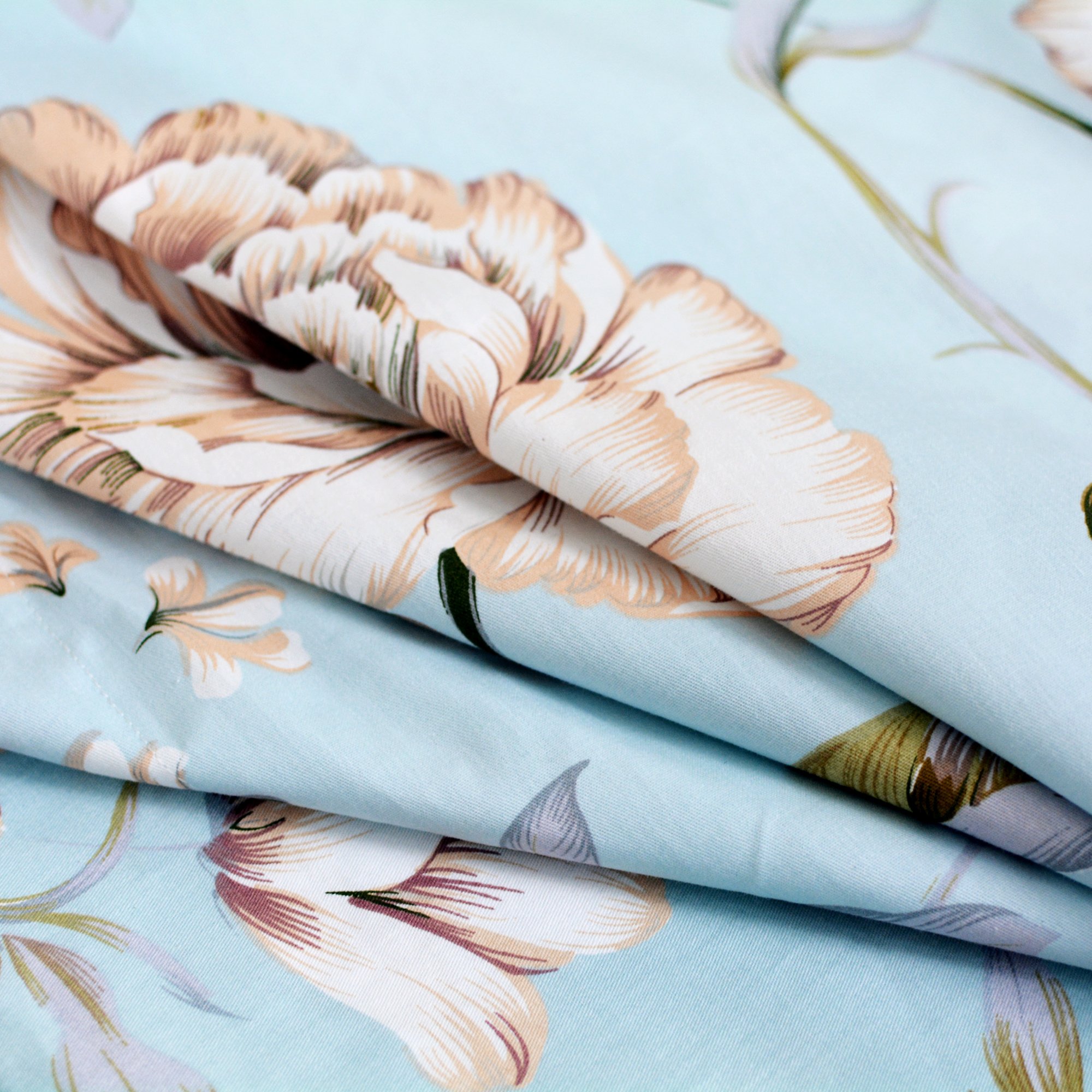 FADFAY Shabby Floral Bed Sheet Set California King - 100% Cotton Farmhouse Style Bedding Set (4 Piece: Flat Sheet, Fitted Sheet & 2 Pillowcases) for Cozy Bedroom Decor & Guest Room Upgrade