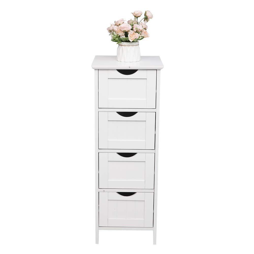 Freestanding Bathroom Floor Cabinet with 4 Drawers - White Storage Organizer for Bathroom, Bedroom & Living Room (11.8