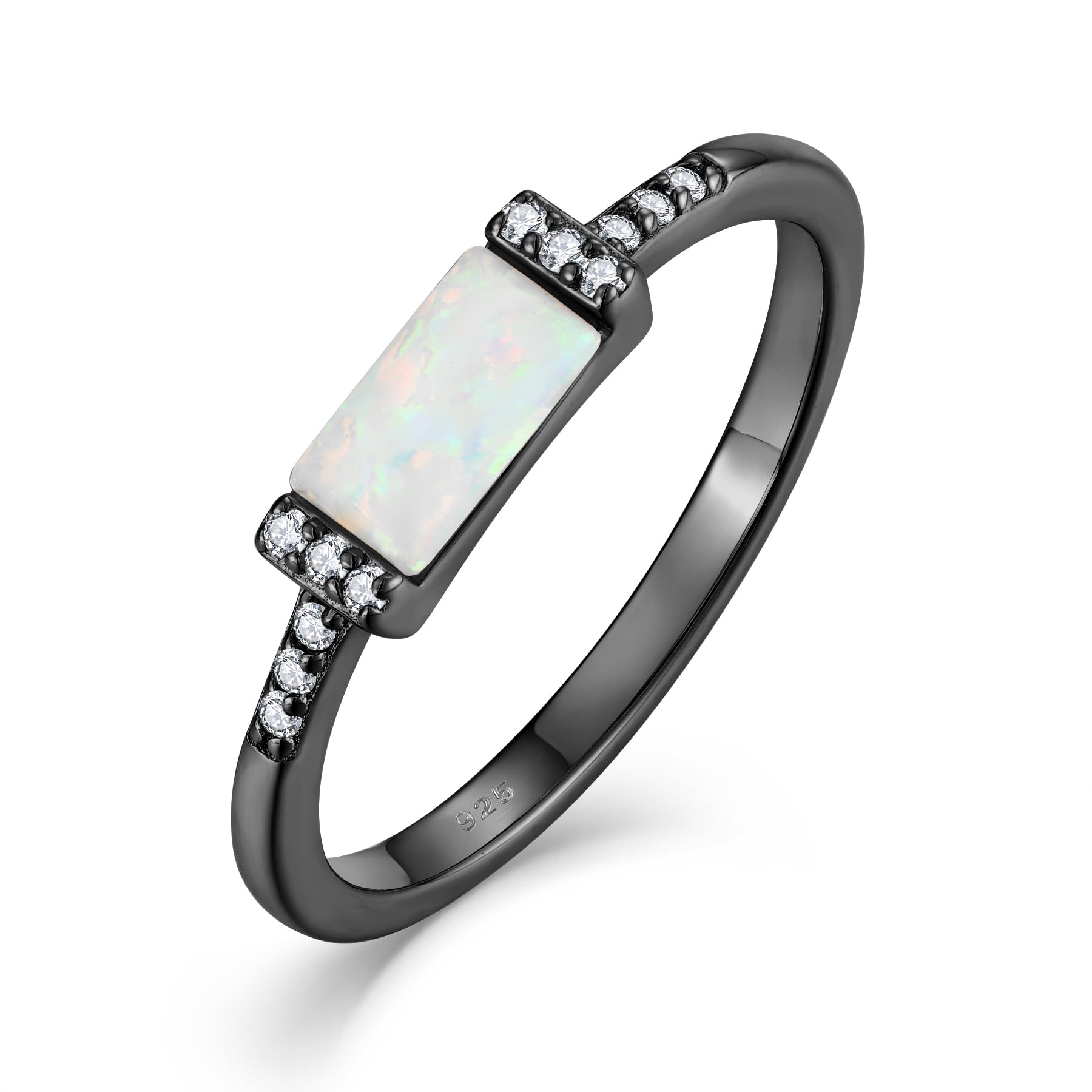 Opal Ring for Women 925 Sterling Silver Baguette Stacking Promise Rings | Elegant Jewelry Gift for Girlfriend, Wife, Anniversary | Perfect for Weddings, Date Nights, Special Occasions