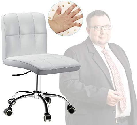 360° Swivel Office Desk Chair - Adjustable PU Rolling Task Chair with Backrest, Armless Design for Barber, Home, Computer & Office Use - 2 Pack, White - Perfect for Small Spaces & Multi-Purpose Workstations