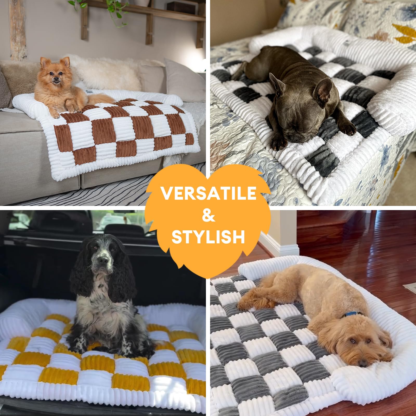 Washable Large Pet Couch Cover for Dogs - Soft Fuzzy Plaid Sofa Protector in Muted Grey | Durable Furniture Protector for Pets | Perfect for Living Room, Bedroom & Pet-Friendly Spaces